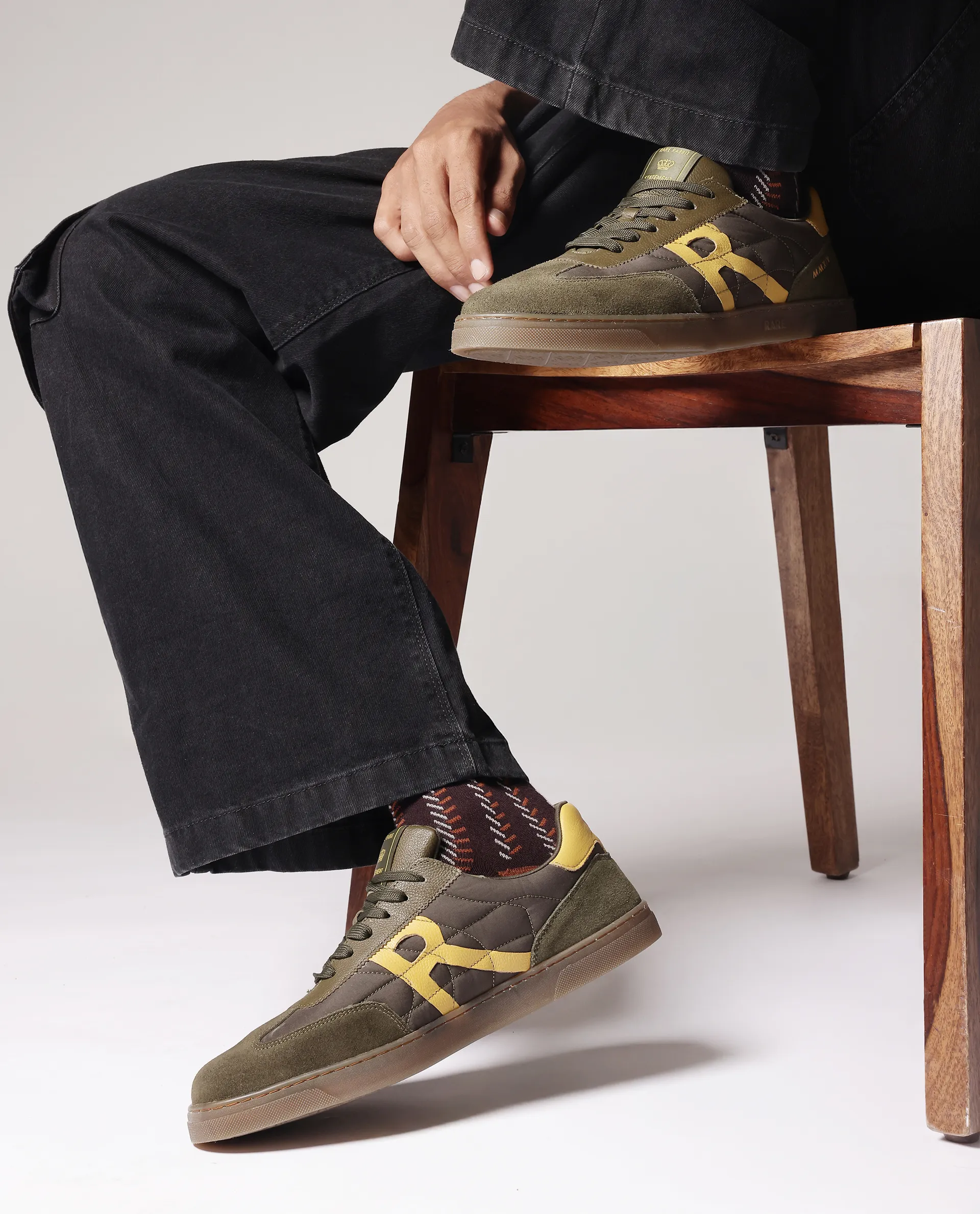 Rare Rabbit Men Atlas Olive Genuine Suede And Parachute Dual Tone Lace-Up Sneaker Shoes - Image 2