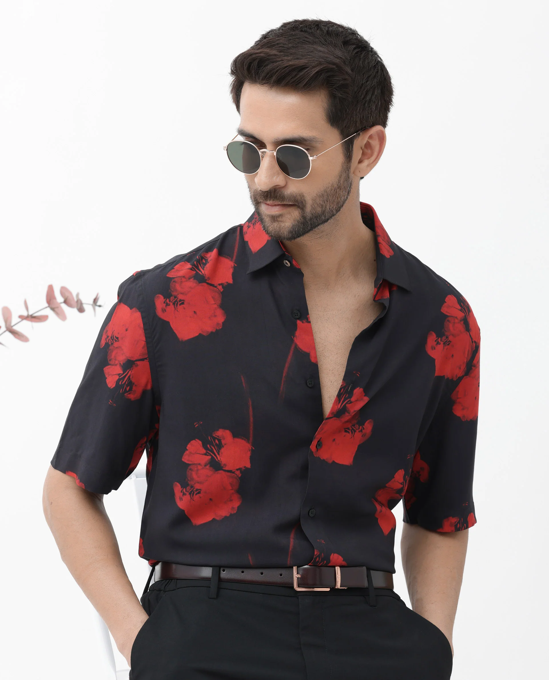 Rare Rabbit Men's Atley Black Viscose Abstract Print Boxy Fit Half Sleeve Collared Shirt - Image 3