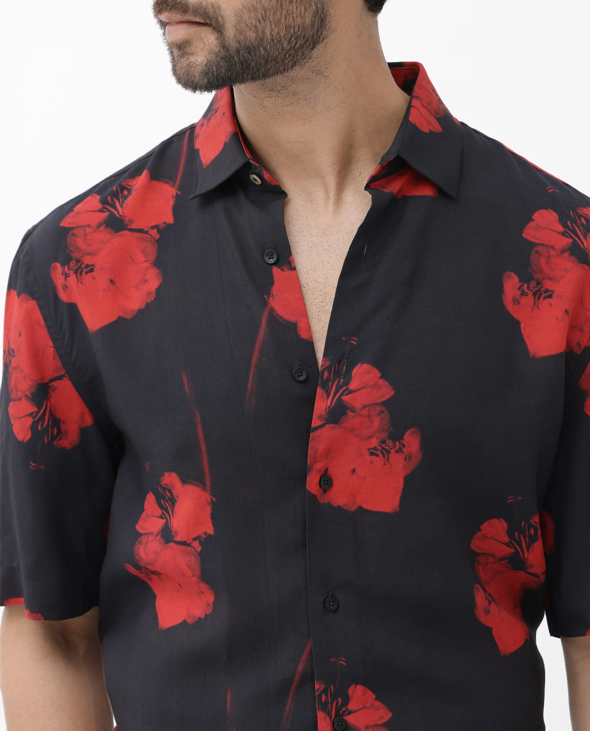 Rare Rabbit Men's Atley Black Viscose Abstract Print Boxy Fit Half Sleeve Collared Shirt - Image 4
