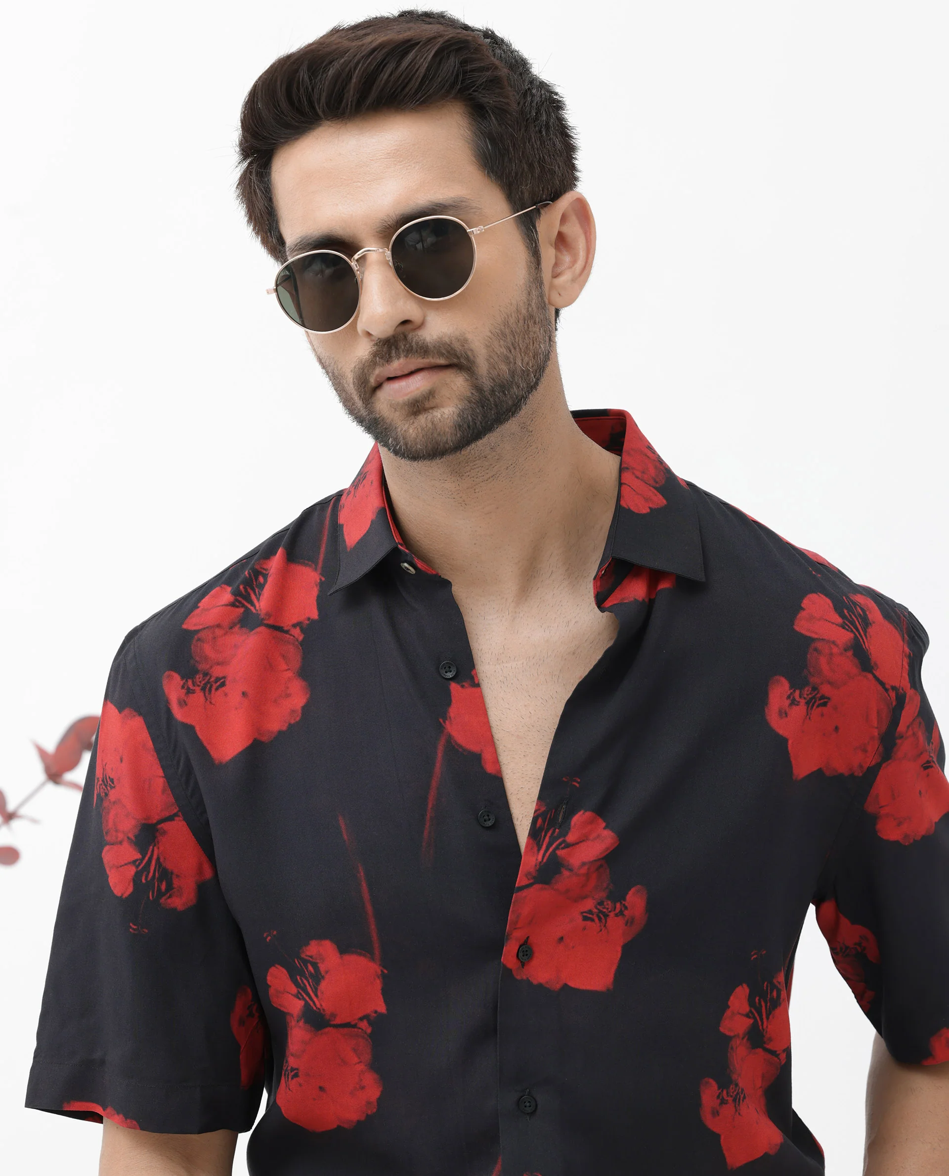 Rare Rabbit Men's Atley Black Viscose Abstract Print Boxy Fit Half Sleeve Collared Shirt - Image 6