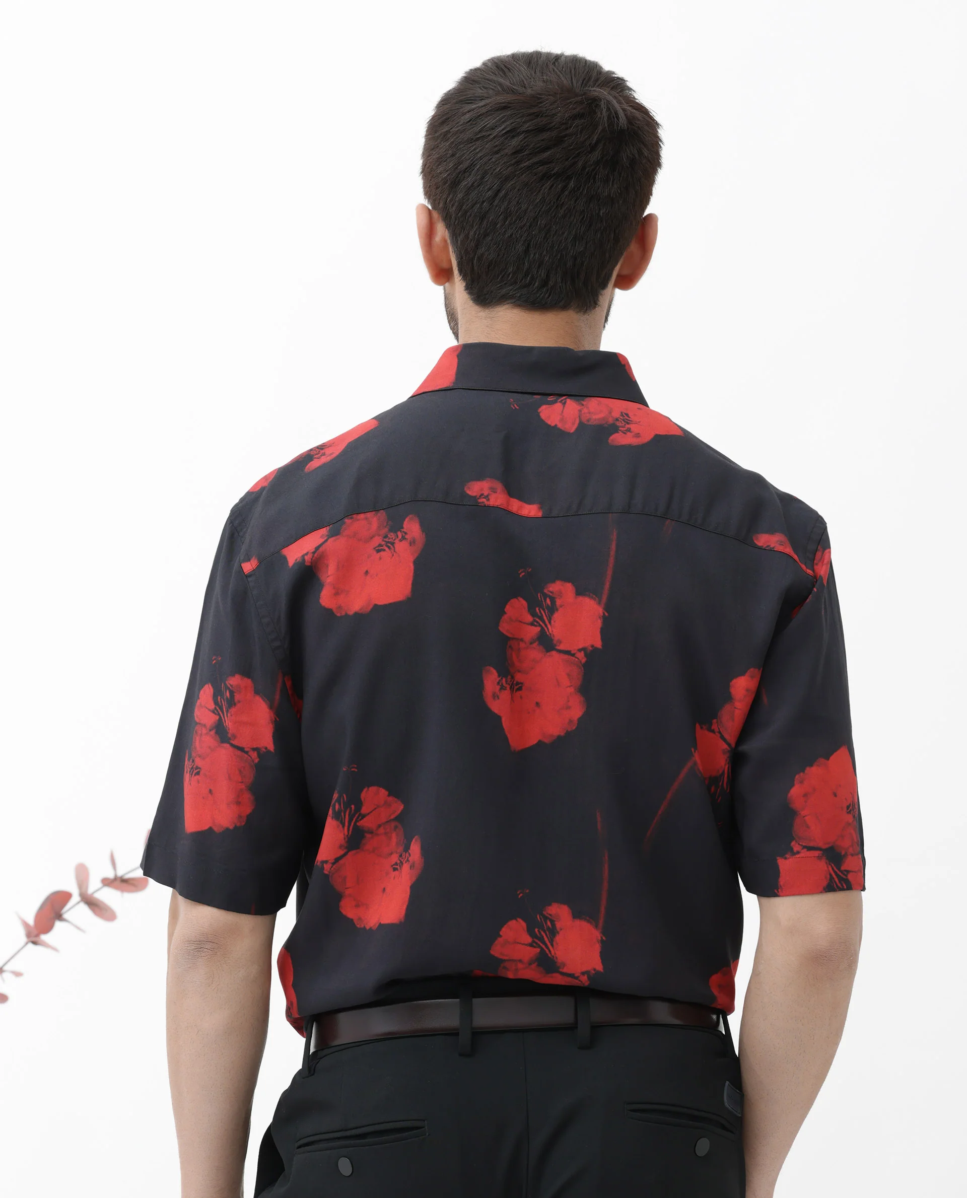 Rare Rabbit Men's Atley Black Viscose Abstract Print Boxy Fit Half Sleeve Collared Shirt - Image 7