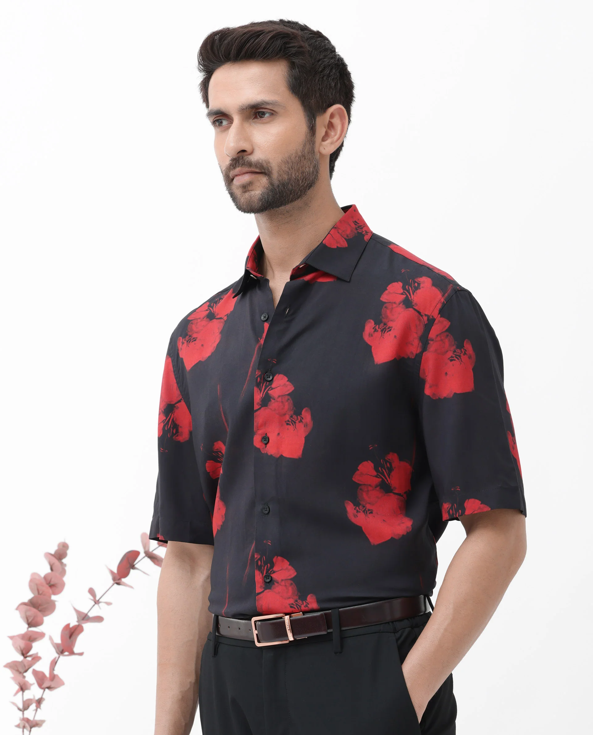 Rare Rabbit Men's Atley Black Viscose Abstract Print Boxy Fit Half Sleeve Collared Shirt - Image 8