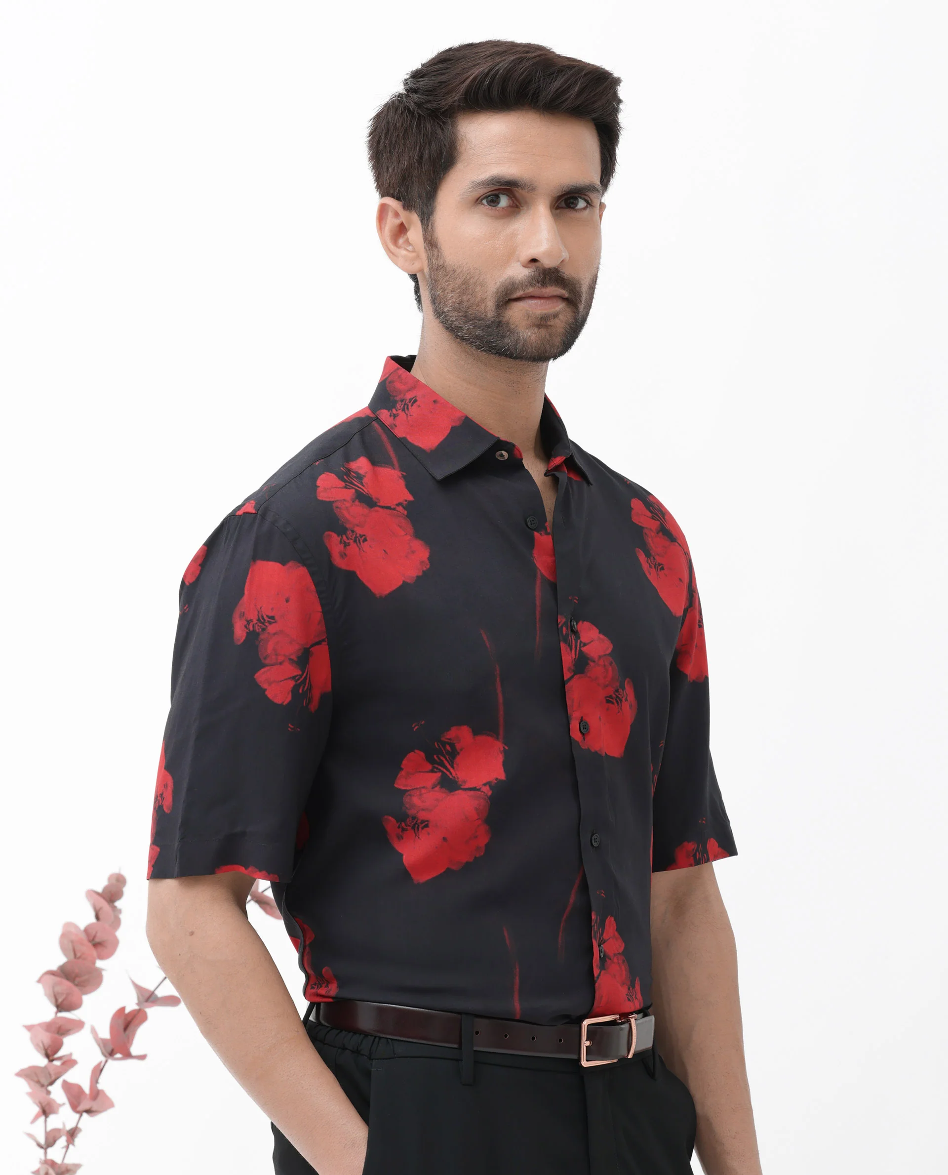 Rare Rabbit Men's Atley Black Viscose Abstract Print Boxy Fit Half Sleeve Collared Shirt - Image 9