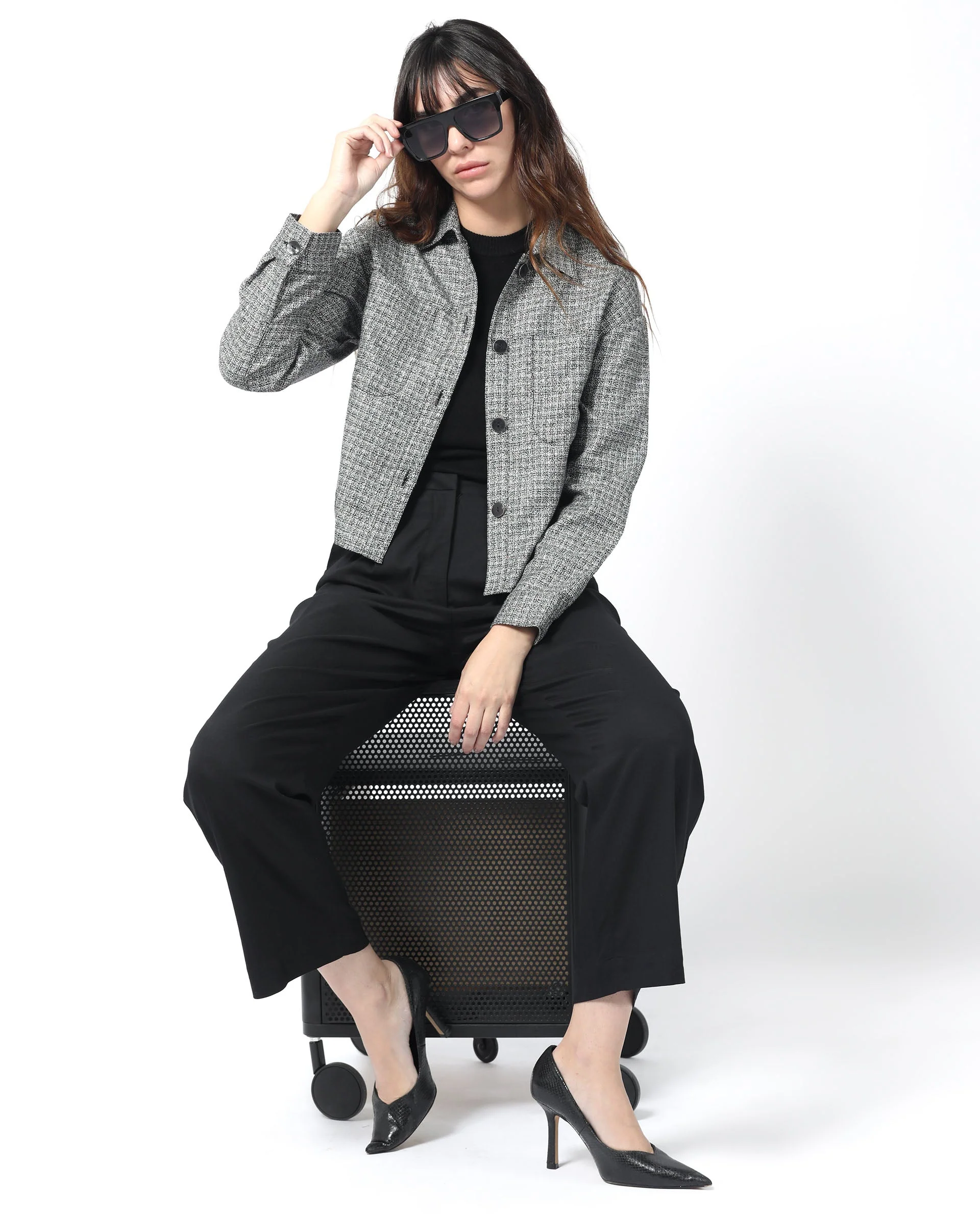 Rareism Women's Atmos Black Polyester Spread Collar Textured Regular Fit Jacket - Image 3