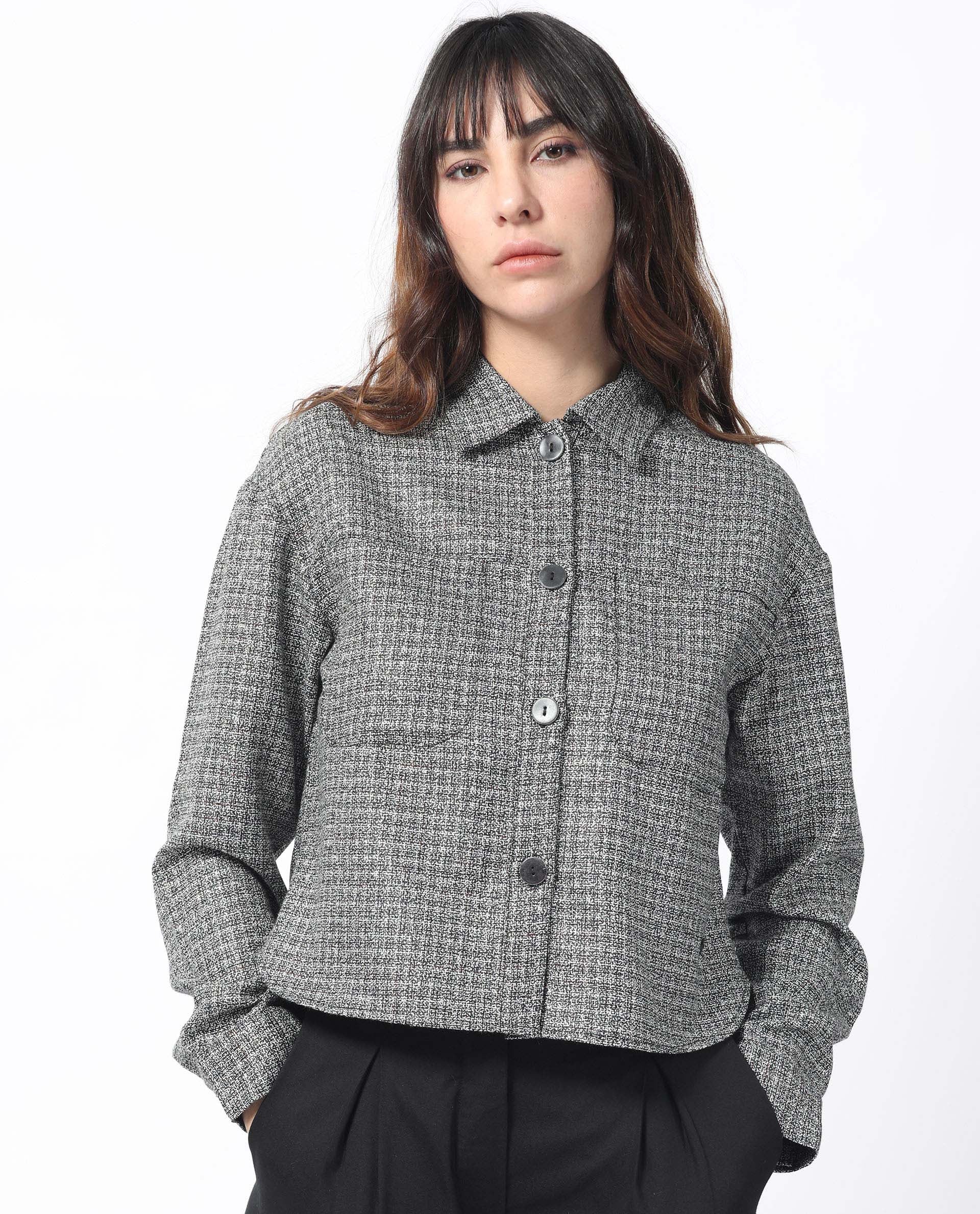 Rareism Women's Atmos Black Polyester Spread Collar Textured Regular Fit Jacket - Image 7