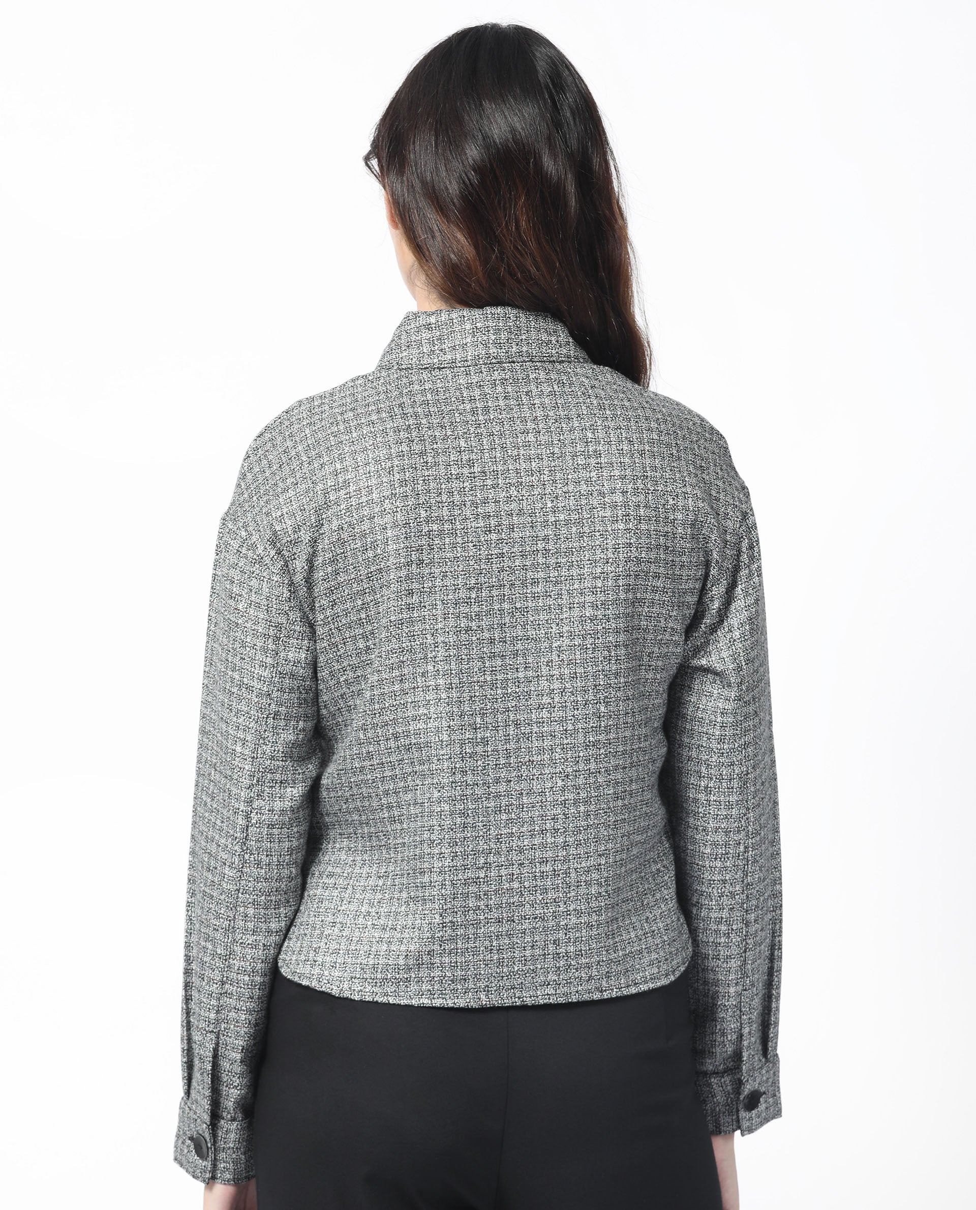 Rareism Women's Atmos Black Polyester Spread Collar Textured Regular Fit Jacket - Image 8