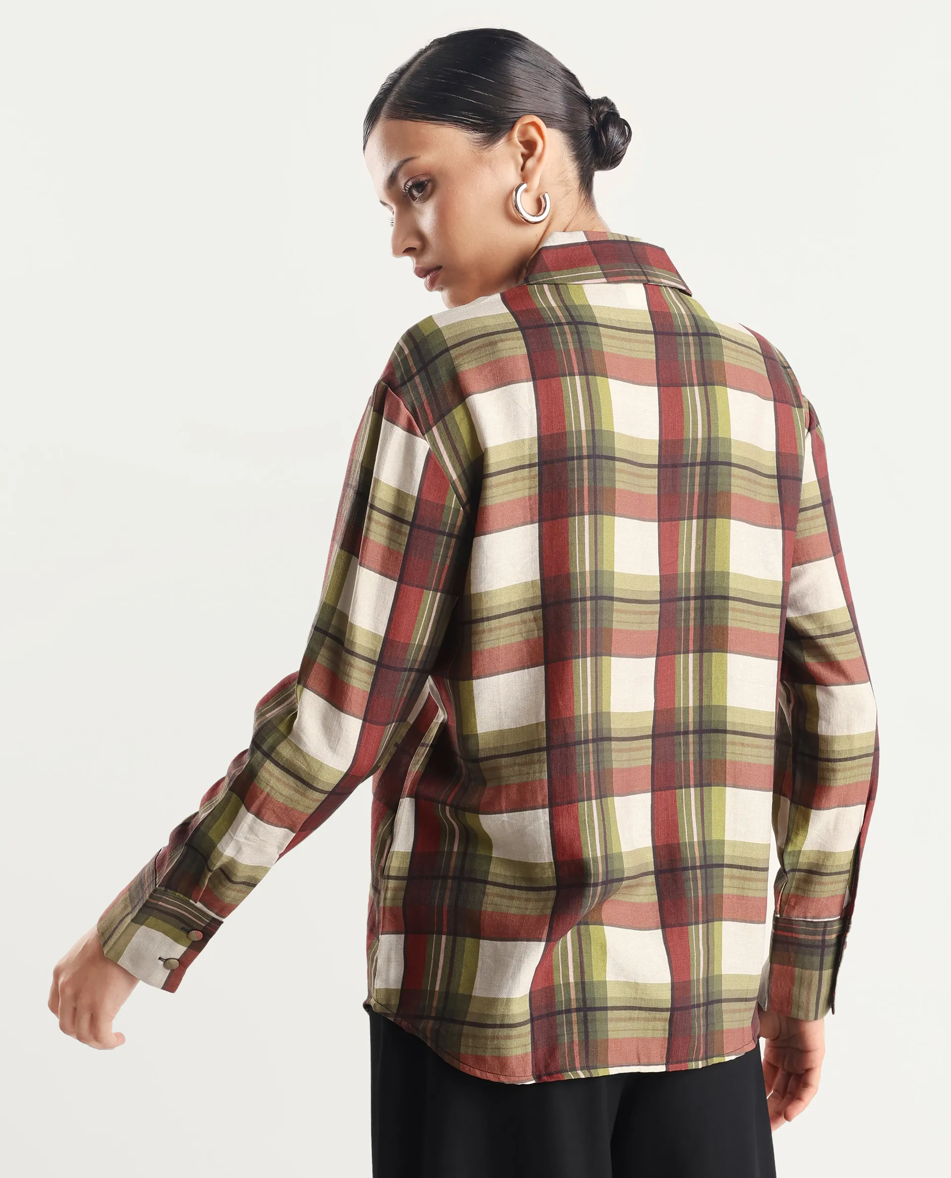 Rareism Women's Atoil Multi Viscose Blend Drop Collar Flannel Print Cuffed Sleeve Regular Fit Shirt - Image 7