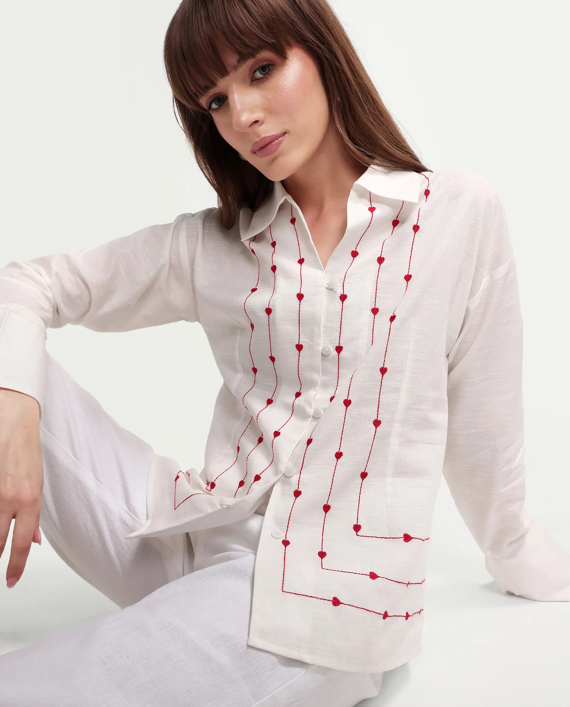 Rareism Women's Atone Off White Cotton Full Sleeve Regular Fit Plain Top