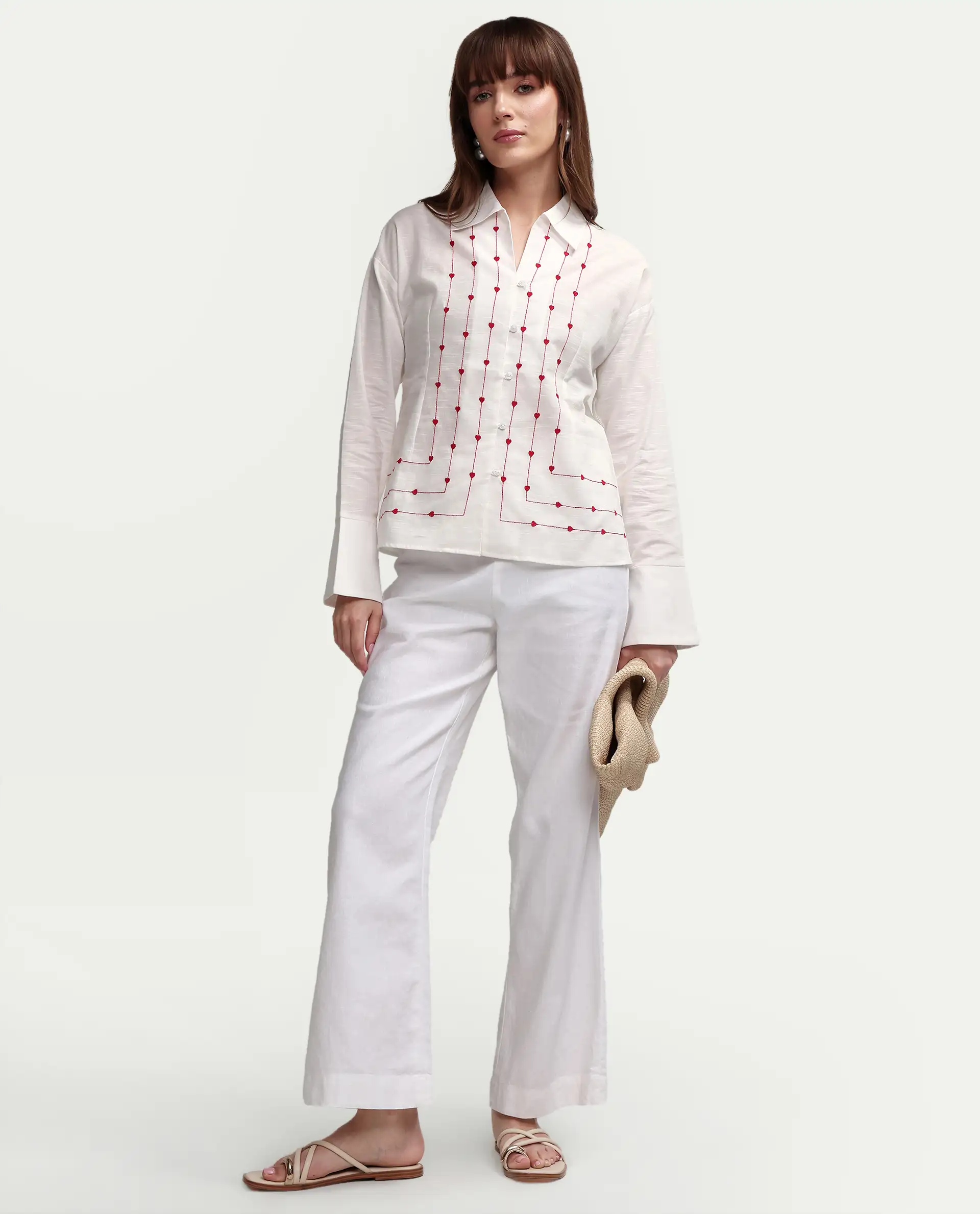 Rareism Women's Atone Off White Cotton Full Sleeve Regular Fit Plain Top - Image 2