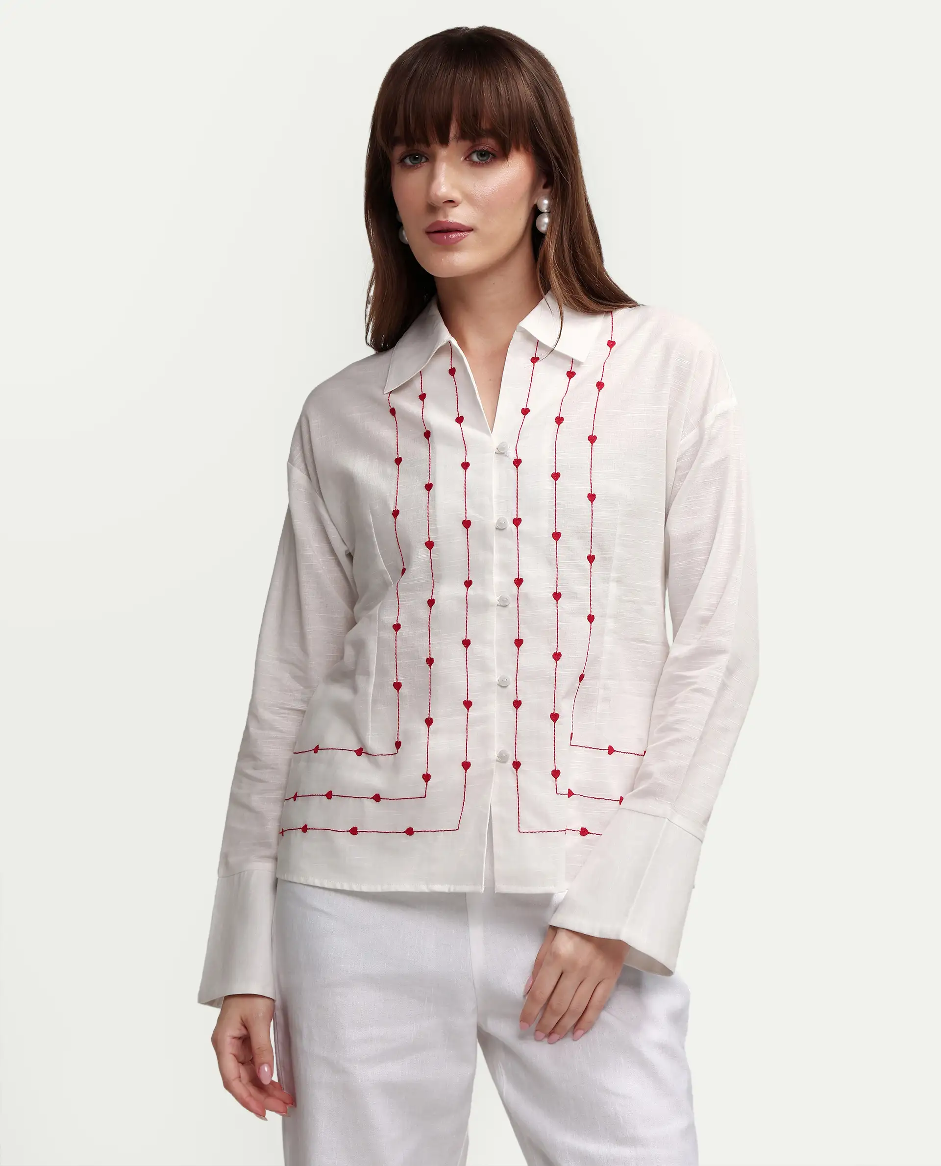 Rareism Women's Atone Off White Cotton Full Sleeve Regular Fit Plain Top - Image 3