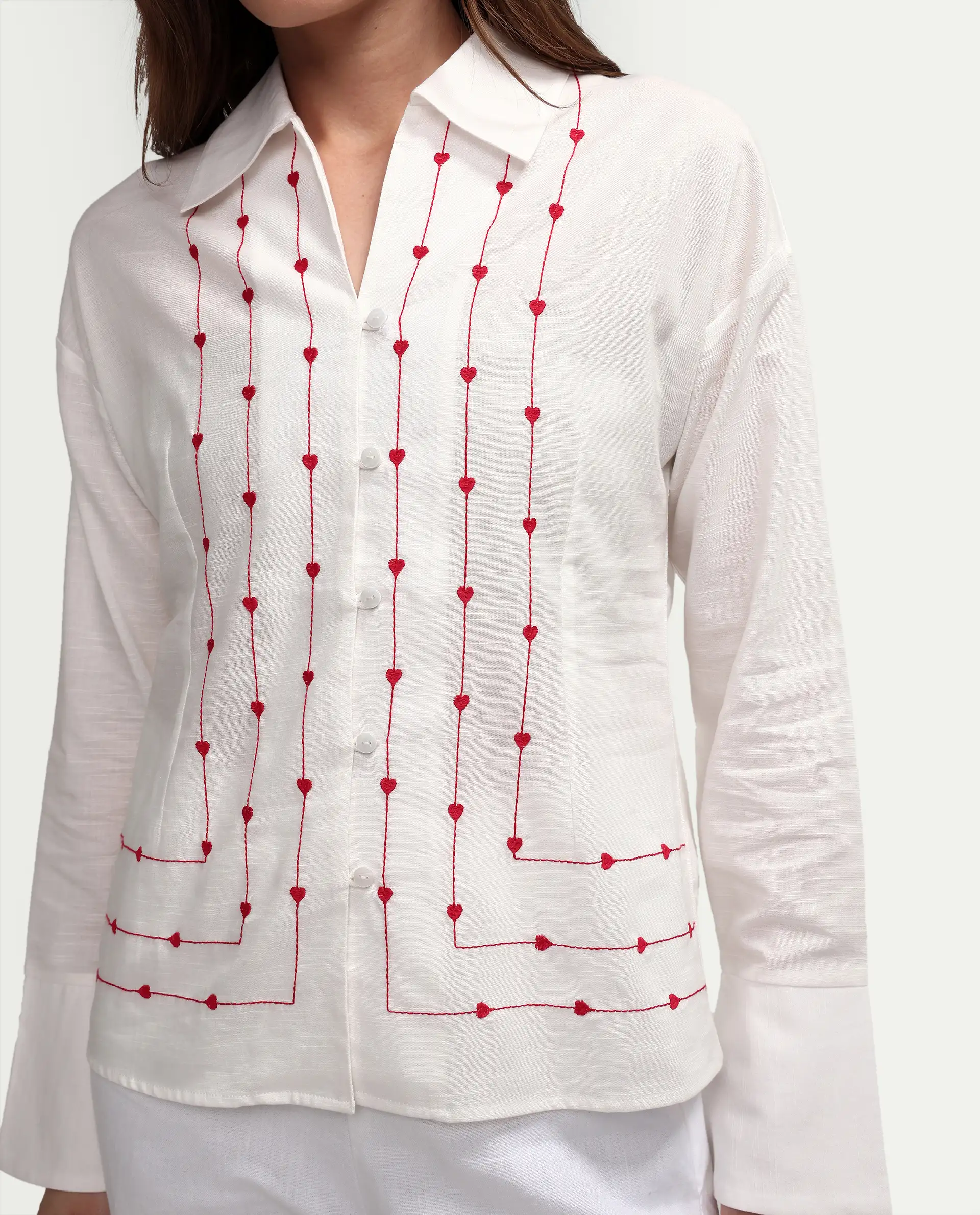 Rareism Women's Atone Off White Cotton Full Sleeve Regular Fit Plain Top - Image 4