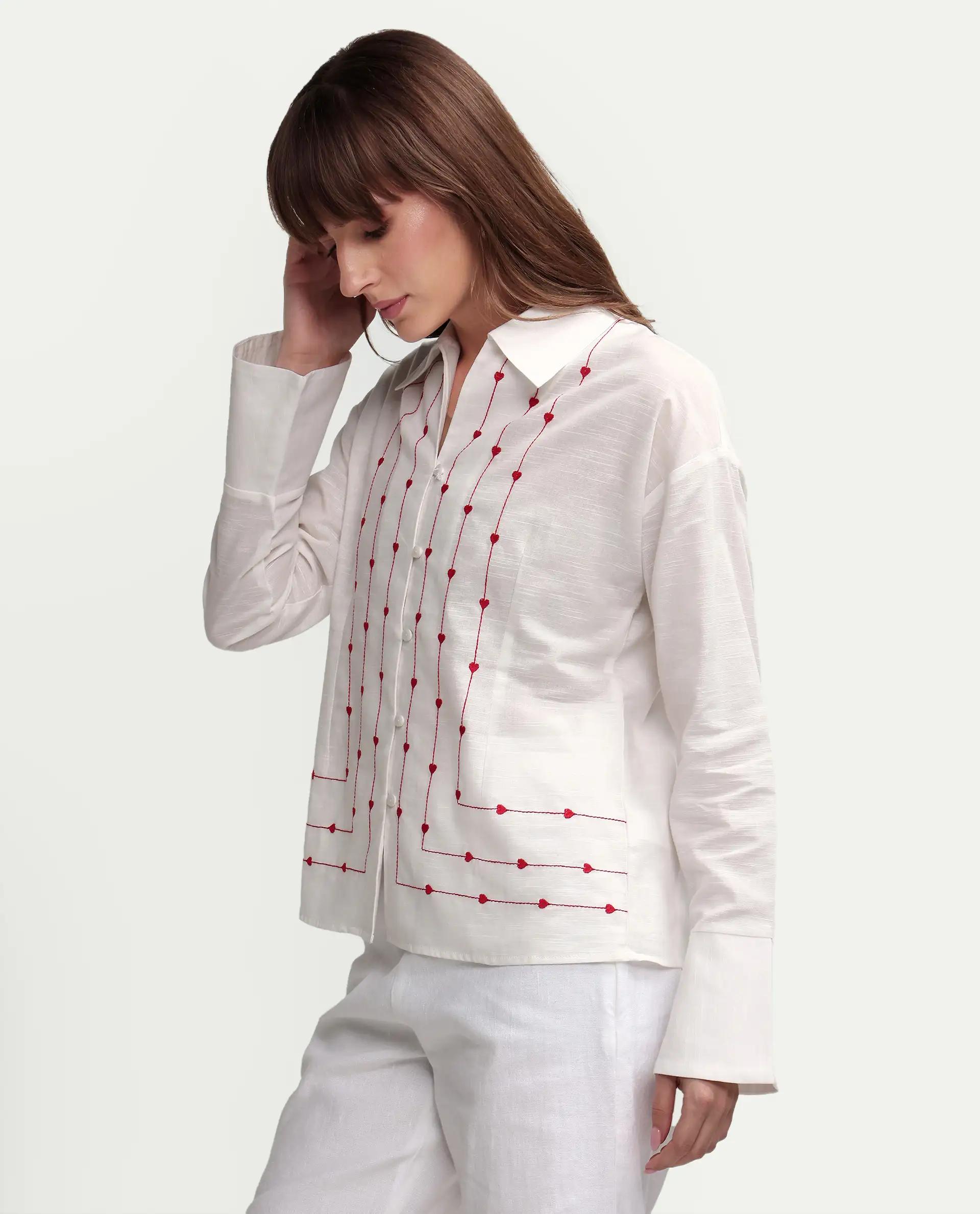 Rareism Women's Atone Off White Cotton Full Sleeve Regular Fit Plain Top - Image 5