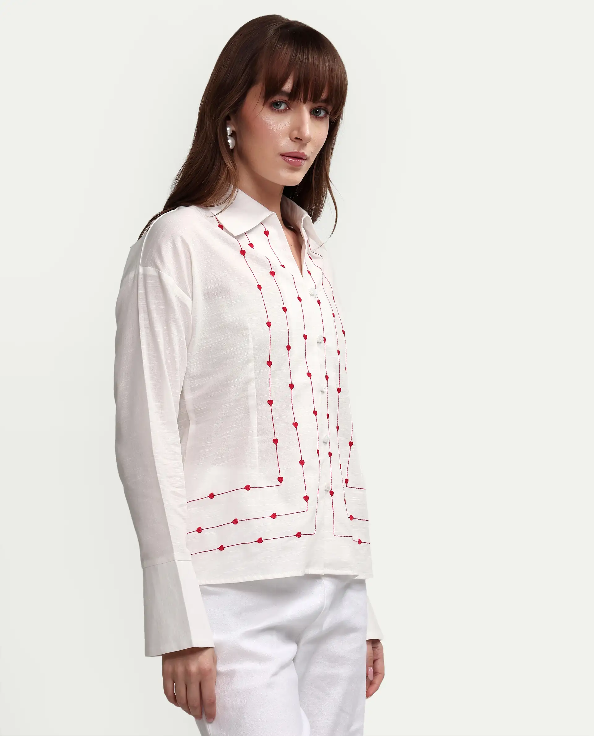 Rareism Women's Atone Off White Cotton Full Sleeve Regular Fit Plain Top - Image 6