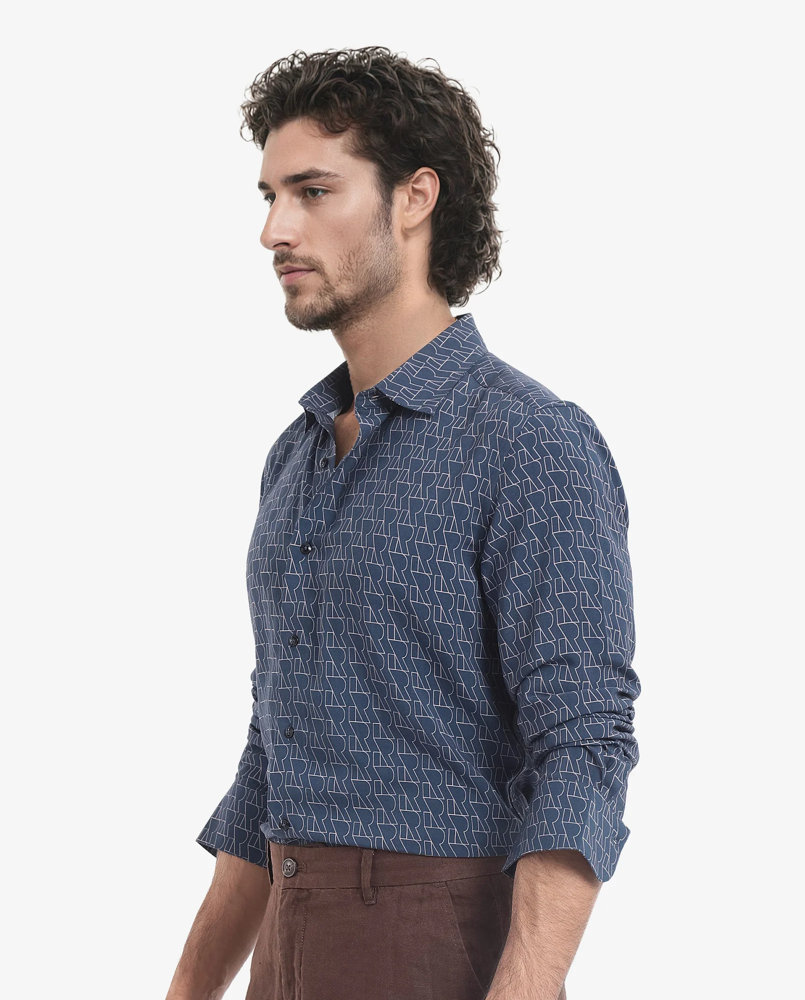 Rare Rabbit Men's Atria Dark Teal Viscose Monogram Print Boxy Fit Full Sleeve Collared Shirt - Image 5
