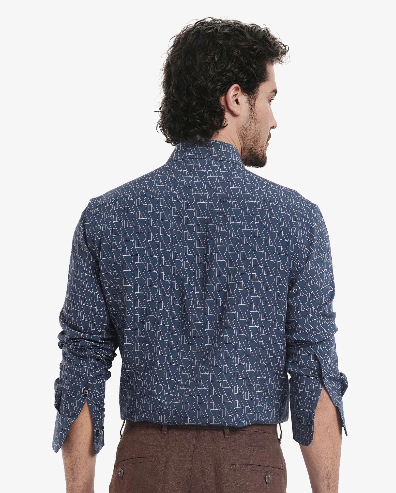 Rare Rabbit Men's Atria Dark Teal Viscose Monogram Print Boxy Fit Full Sleeve Collared Shirt - Image 6