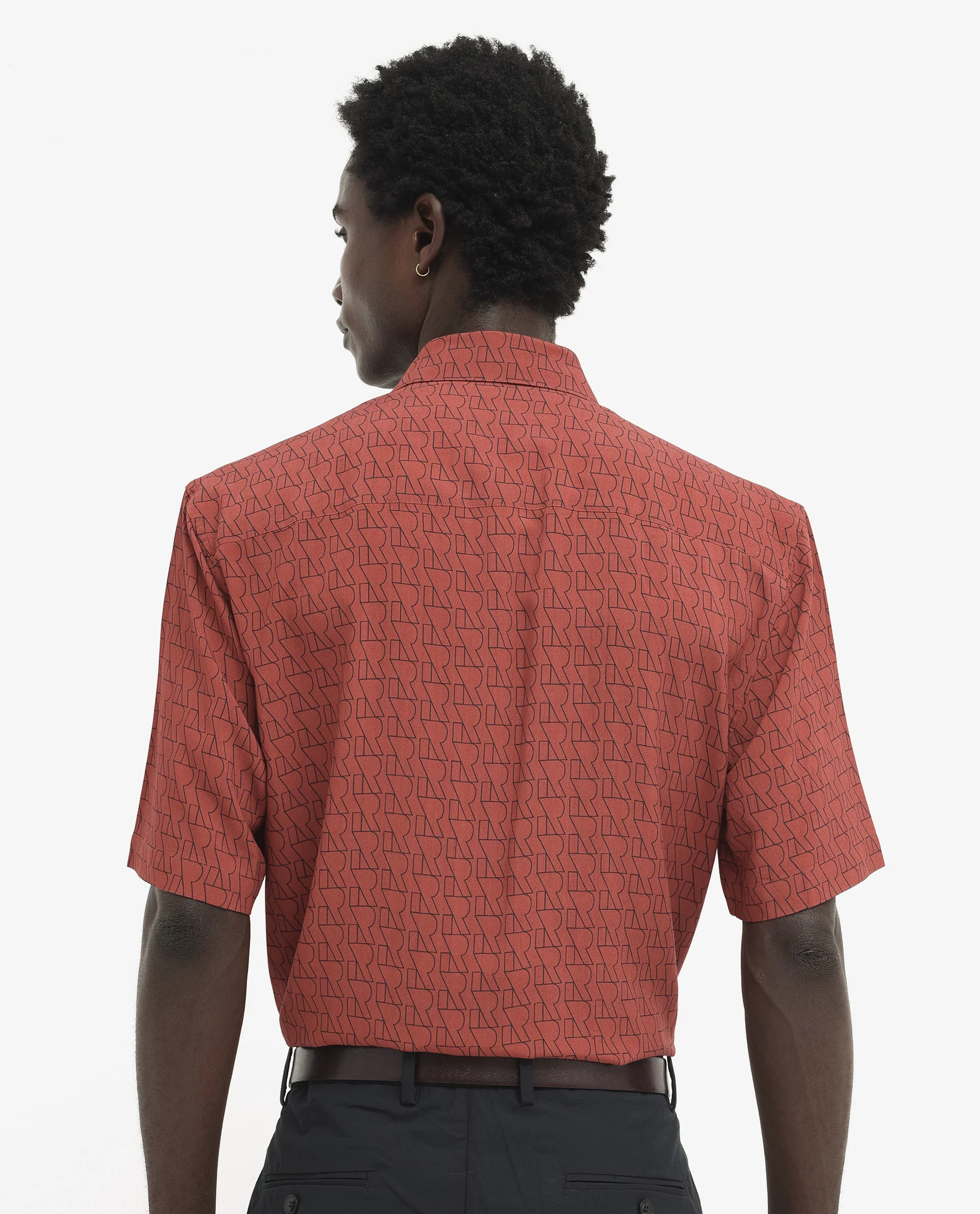 Rare Rabbit Men's Atria Ss Dark Rust Viscose Monogram Print Boxy Fit Half Sleeve Spread Collar Shirt - Image 4
