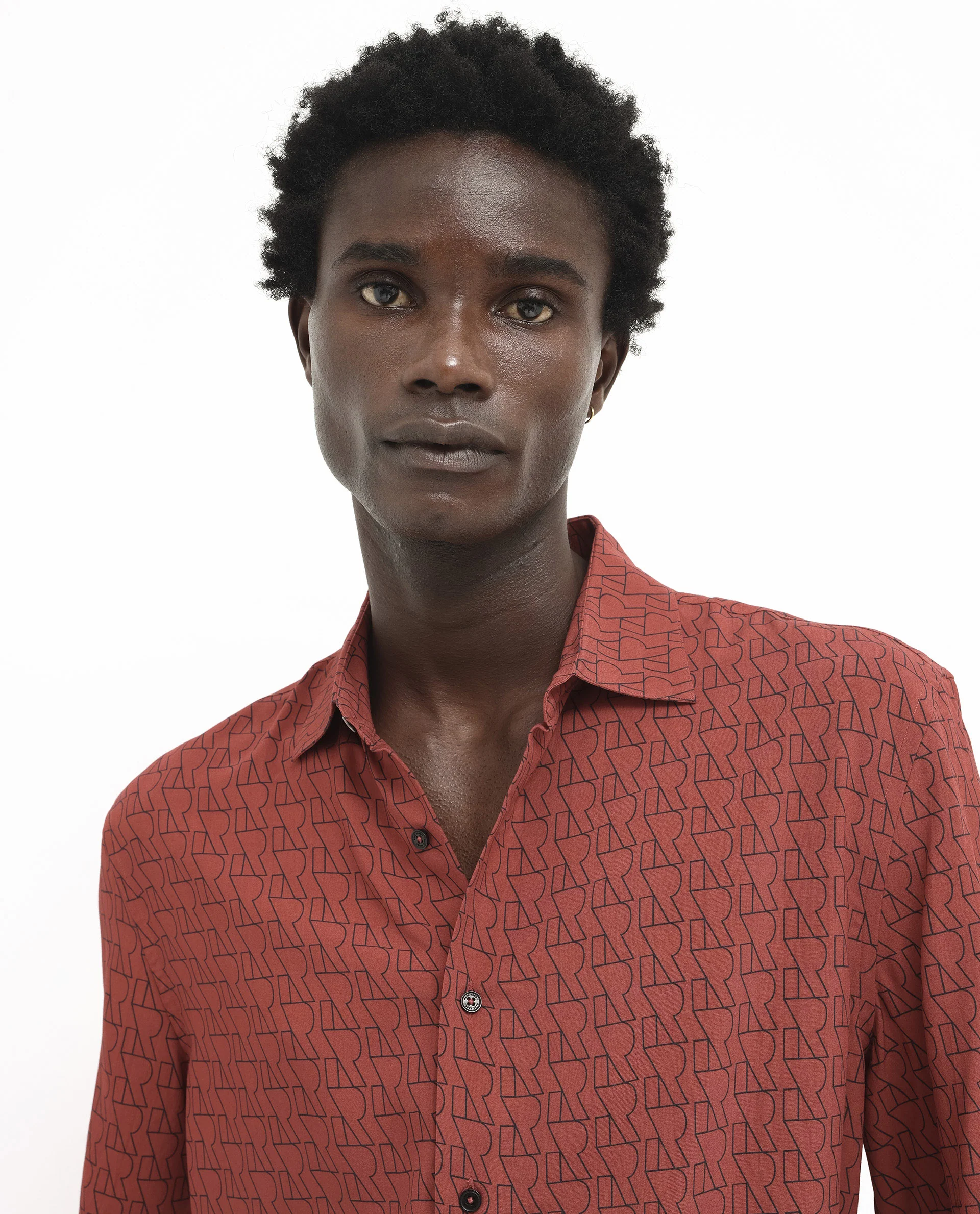 Rare Rabbit Men's Atria Ss Dark Rust Viscose Monogram Print Boxy Fit Half Sleeve Spread Collar Shirt - Image 6