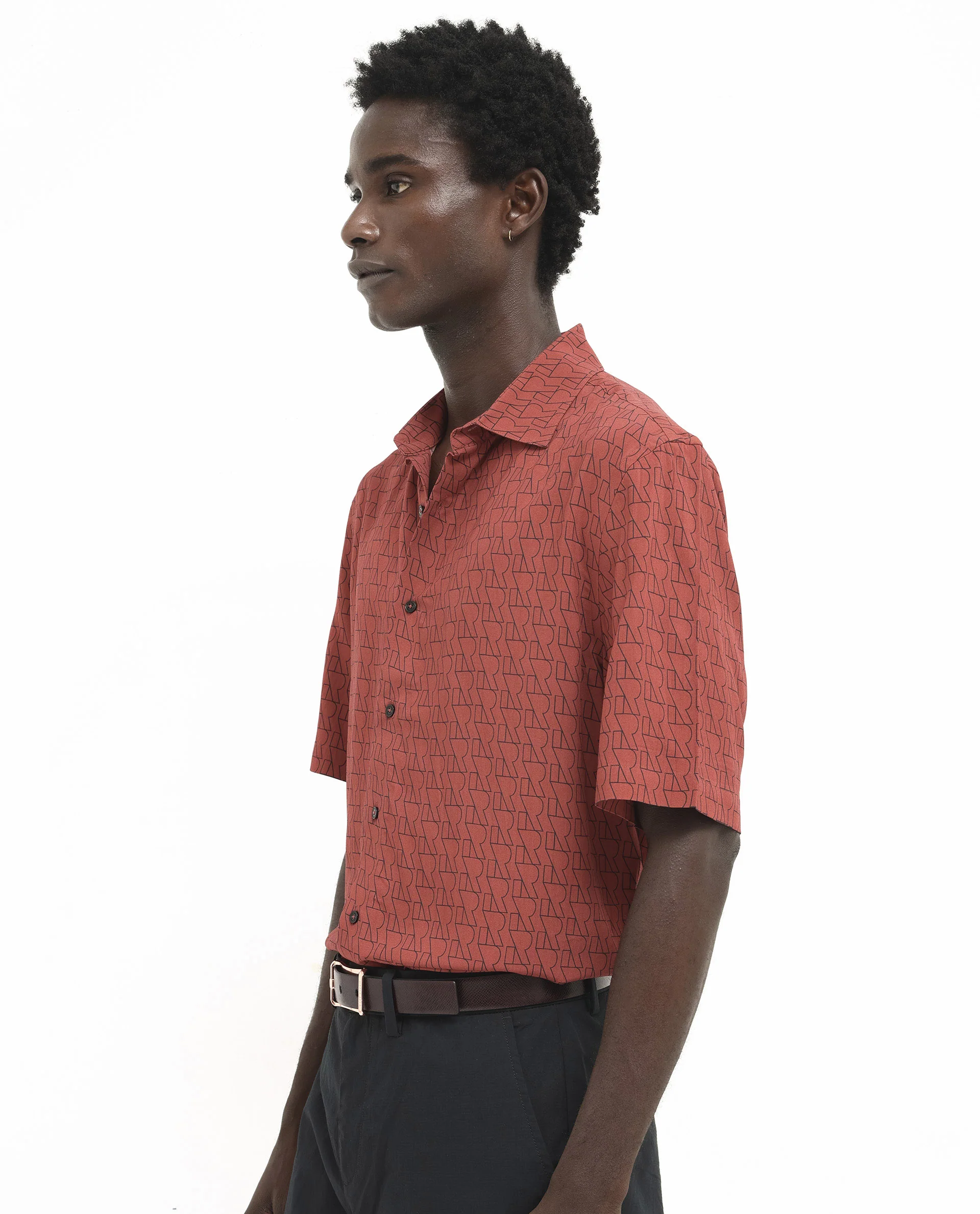 Rare Rabbit Men's Atria Ss Dark Rust Viscose Monogram Print Boxy Fit Half Sleeve Spread Collar Shirt - Image 7