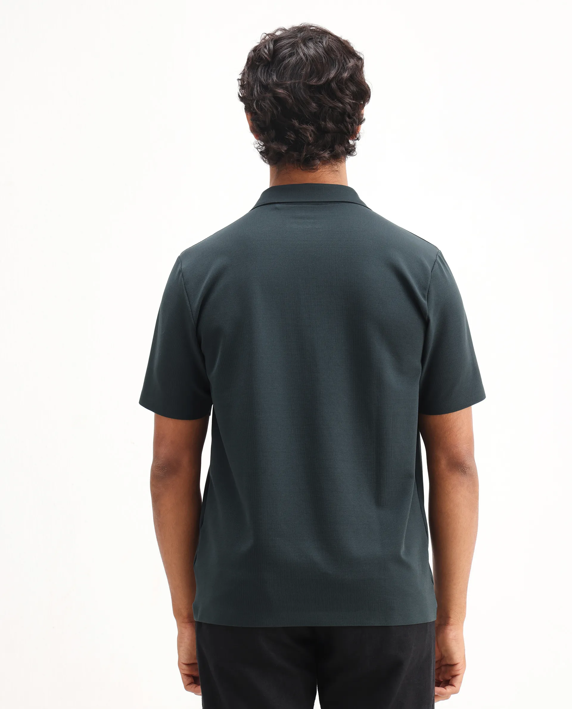 Rare Rabbit Men's Atticus Petrol Nylon Plain Regular Fit Half Sleeve Polo - Image 7