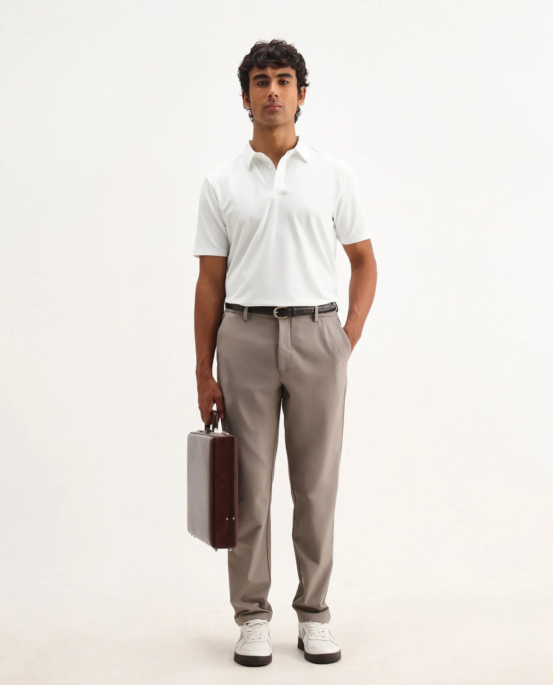Rare Rabbit Men's Atticus White Nylon Plain Regular Fit Half Sleeve Polo - Image 2