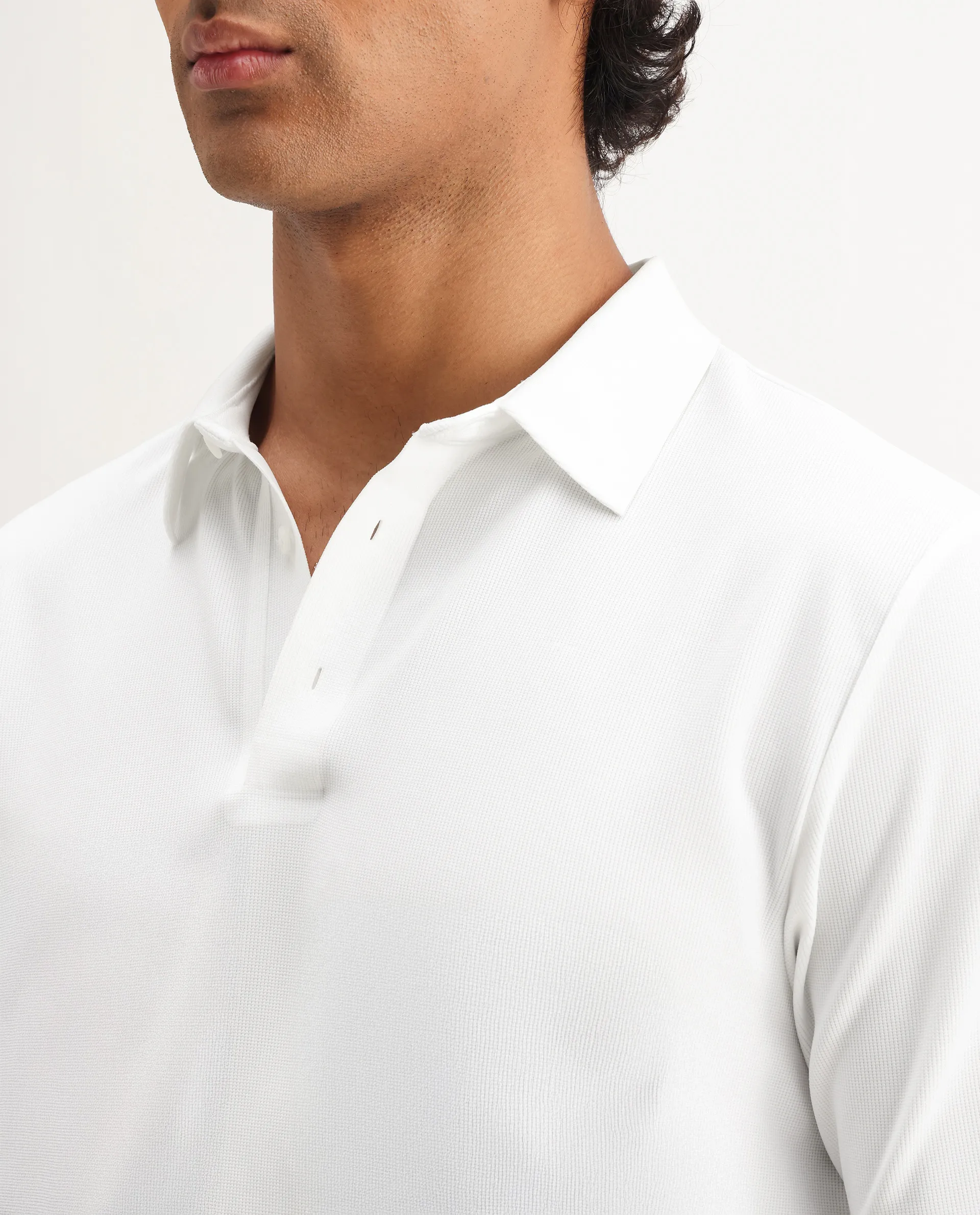 Rare Rabbit Men's Atticus White Nylon Plain Regular Fit Half Sleeve Polo - Image 3