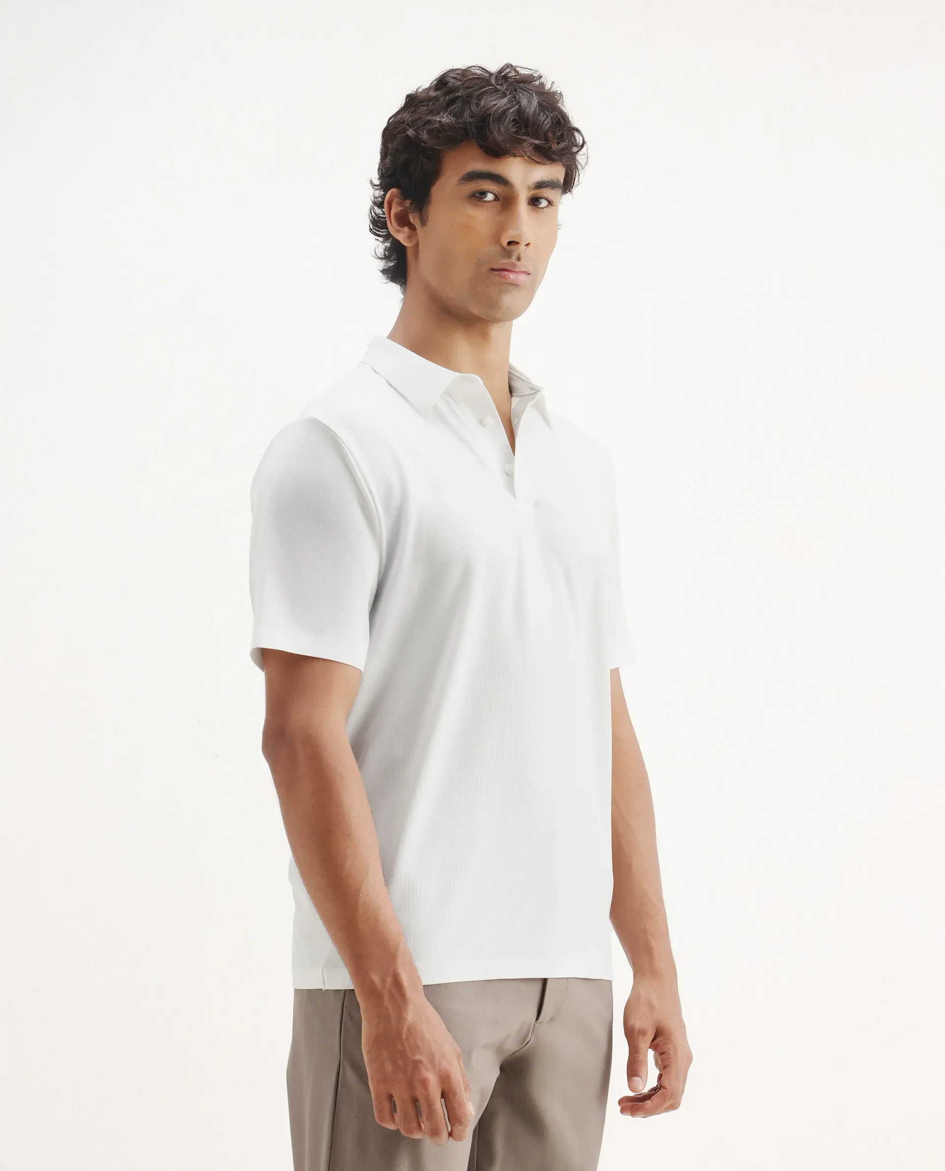Rare Rabbit Men's Atticus White Nylon Plain Regular Fit Half Sleeve Polo - Image 6