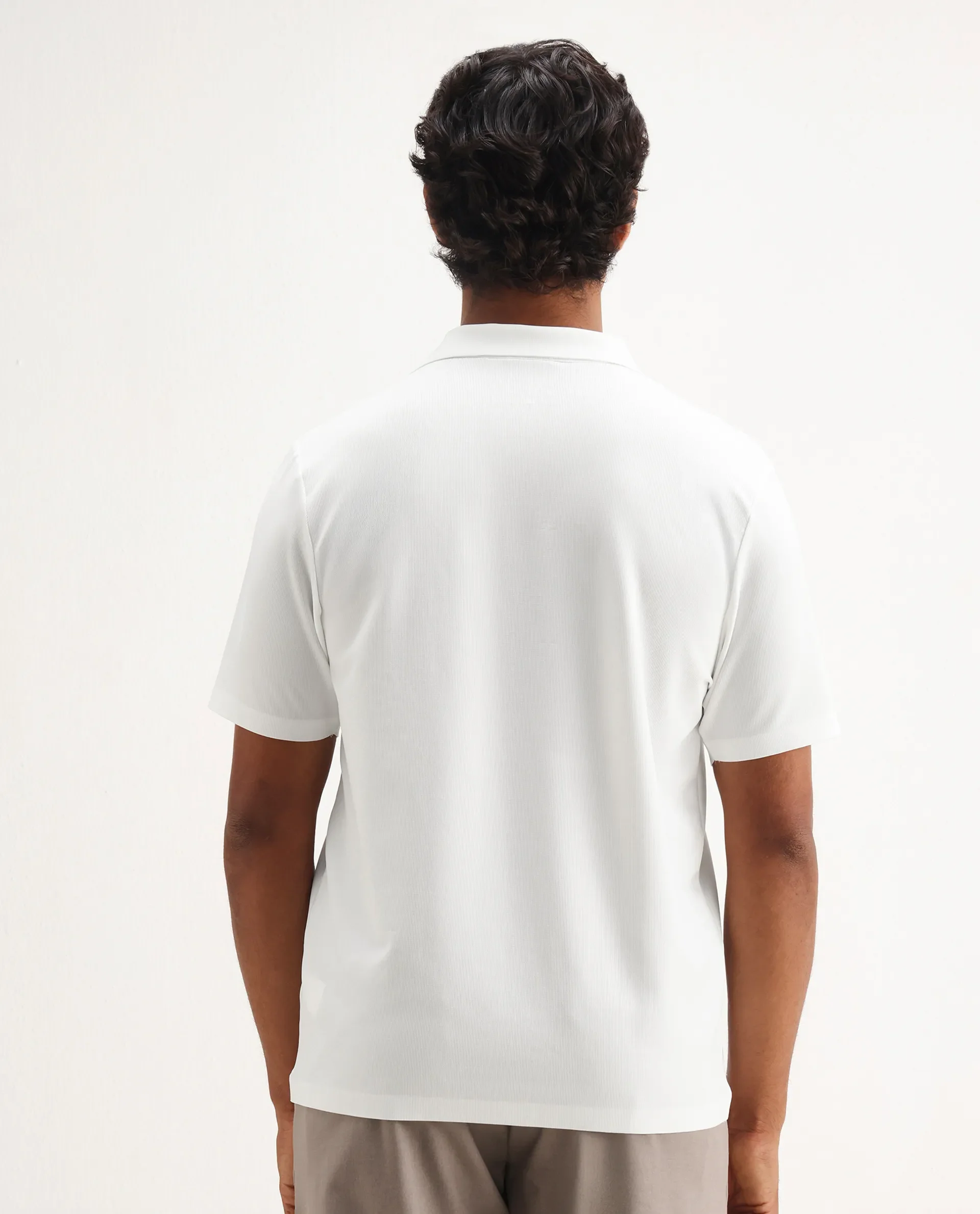 Rare Rabbit Men's Atticus White Nylon Plain Regular Fit Half Sleeve Polo - Image 7