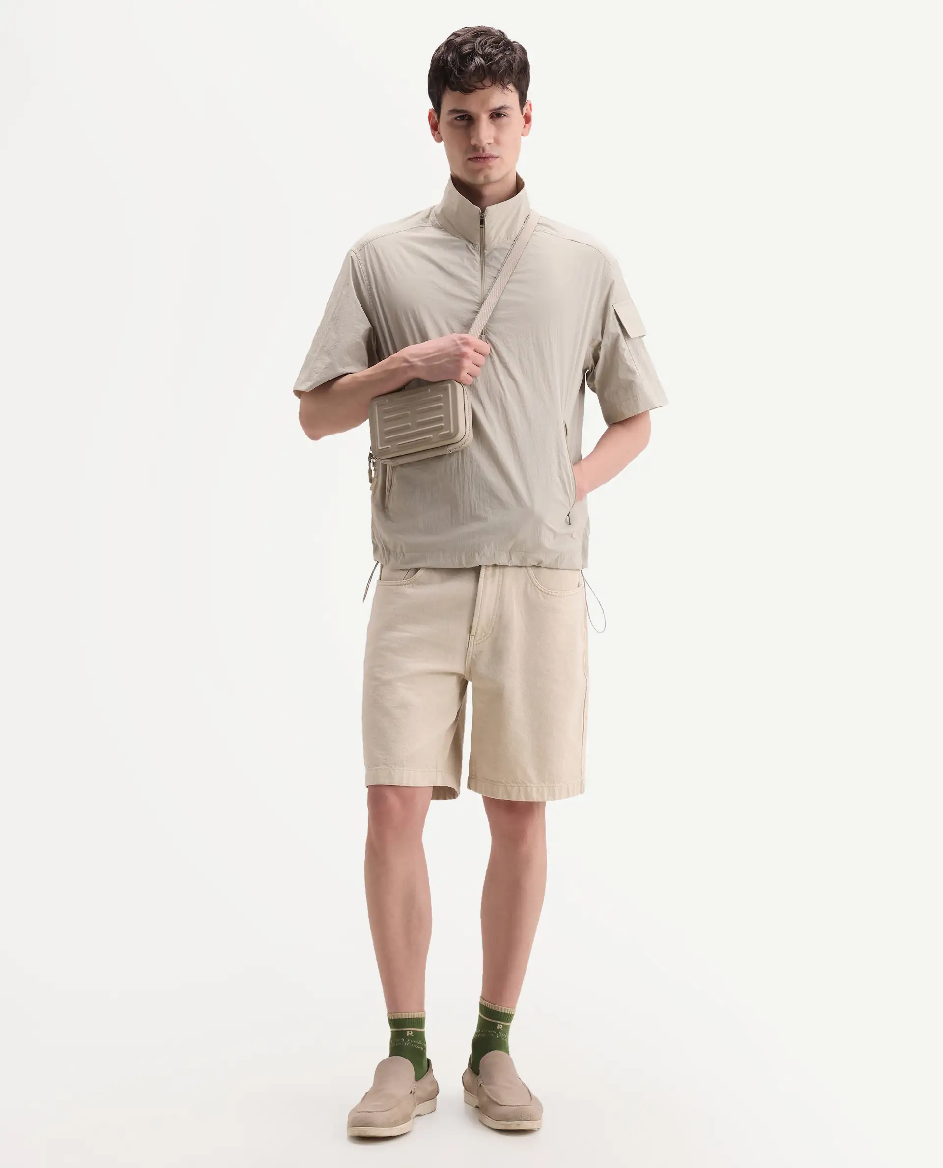 Rare Rabbit Men's Atto Beige Nylon Fabric Half Sleeve Spread Collar Regular Fit Plain Polo - Image 2