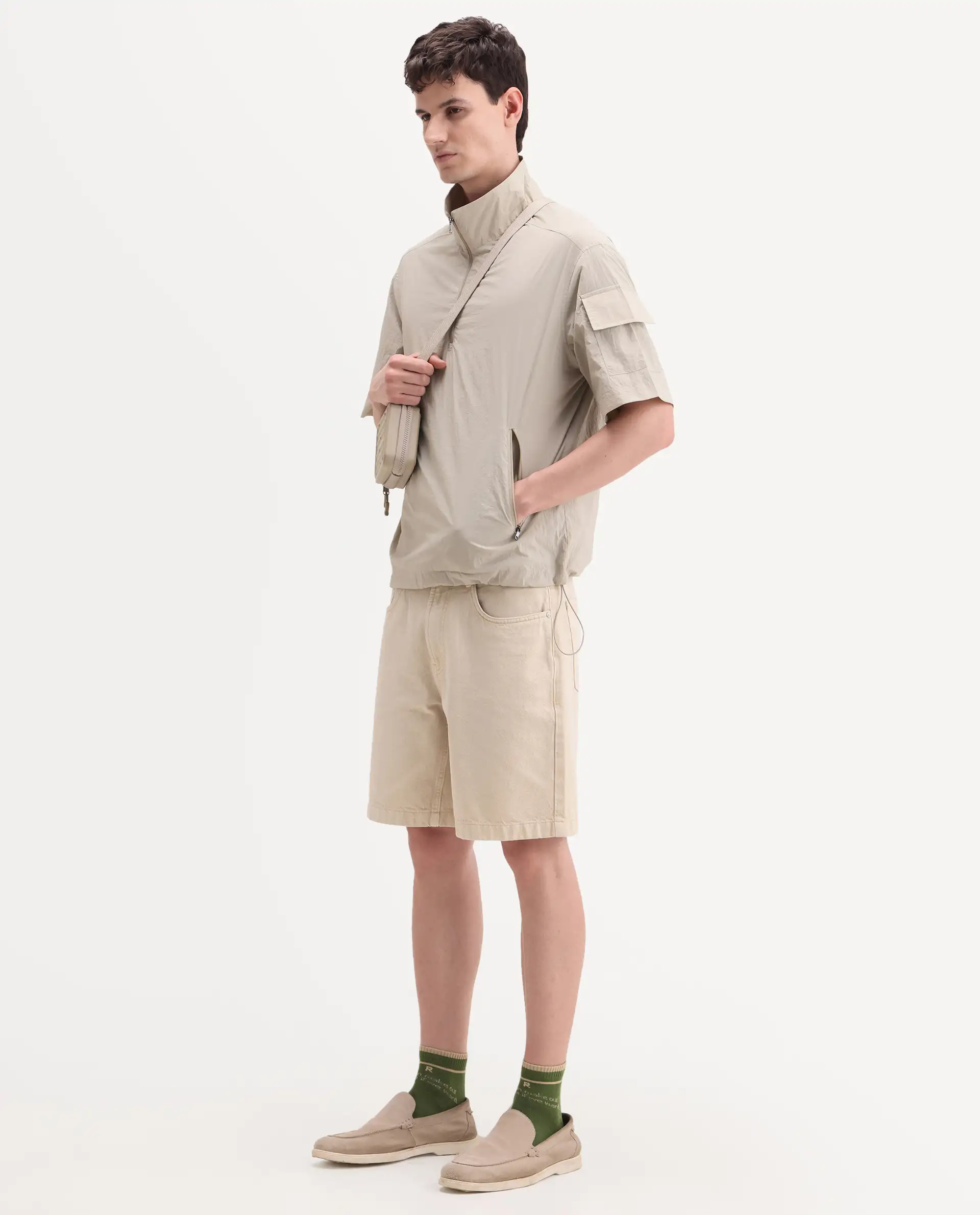 Rare Rabbit Men's Atto Beige Nylon Fabric Half Sleeve Spread Collar Regular Fit Plain Polo - Image 7