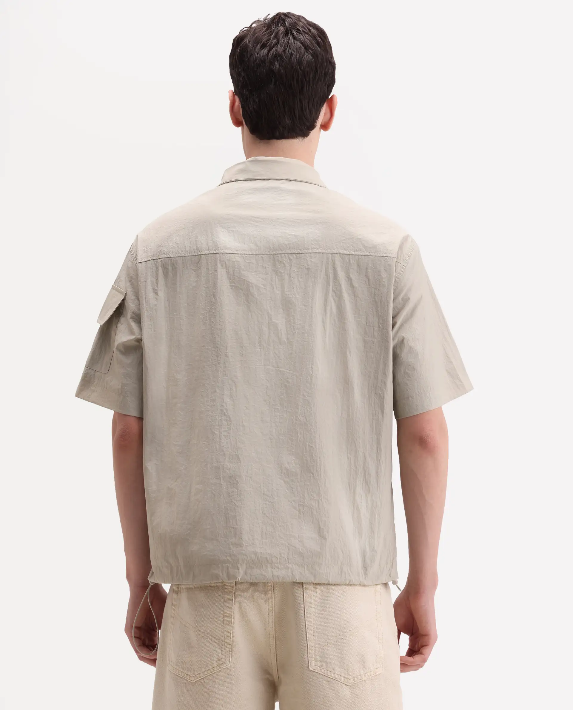 Rare Rabbit Men's Atto Beige Nylon Fabric Half Sleeve Spread Collar Regular Fit Plain Polo - Image 9
