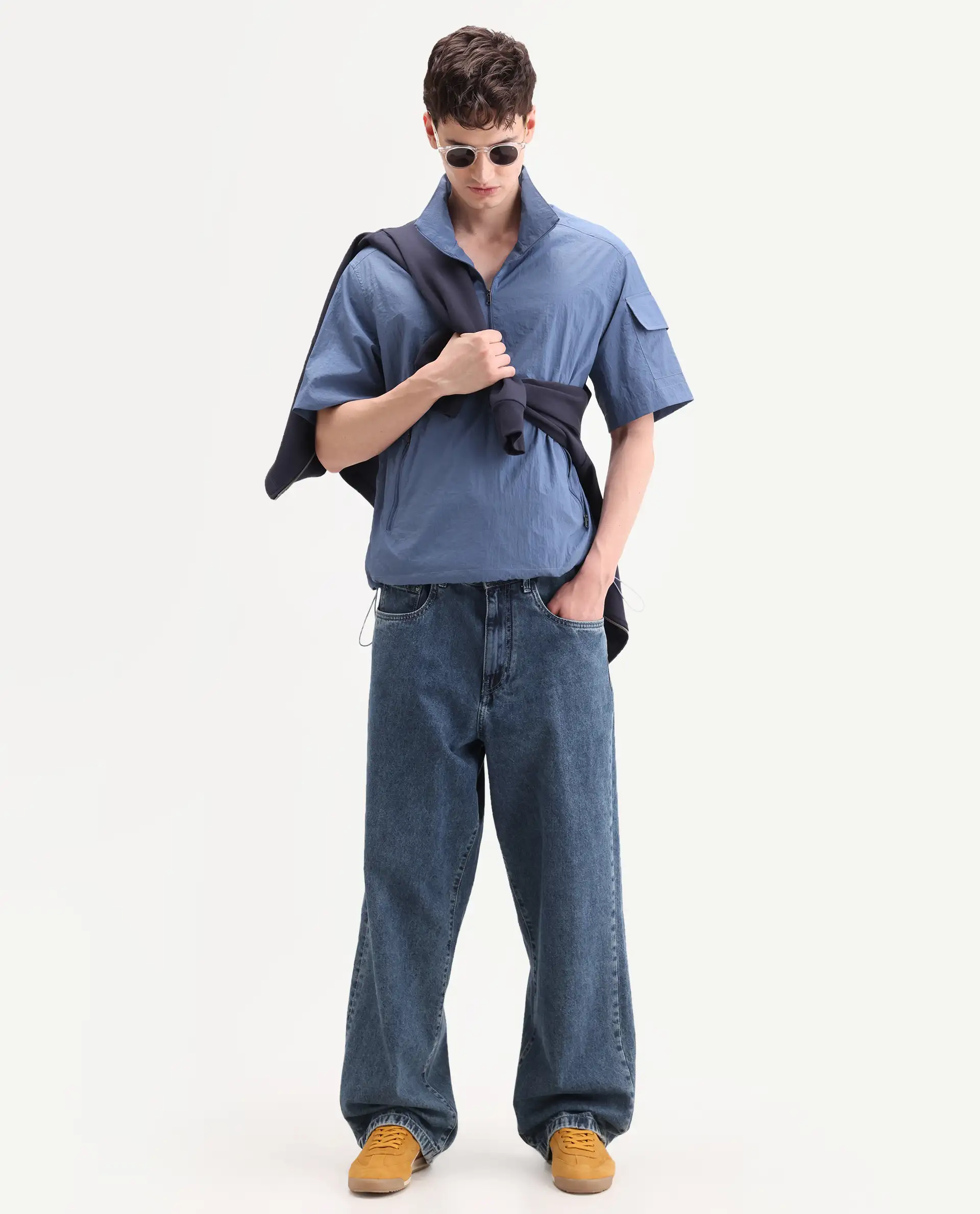 Rare Rabbit Men's Atto Blue Nylon Fabric Half Sleeve Spread Collar Regular Fit Plain Polo - Image 2