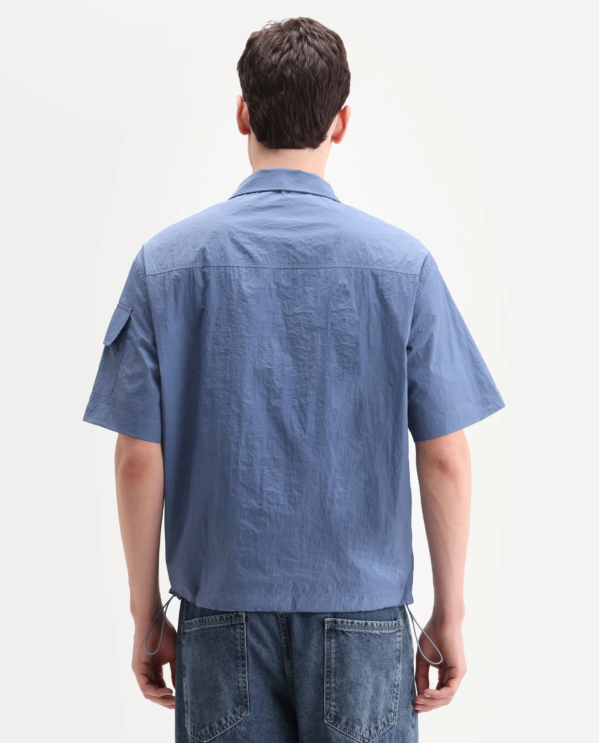 Rare Rabbit Men's Atto Blue Nylon Fabric Half Sleeve Spread Collar Regular Fit Plain Polo - Image 8