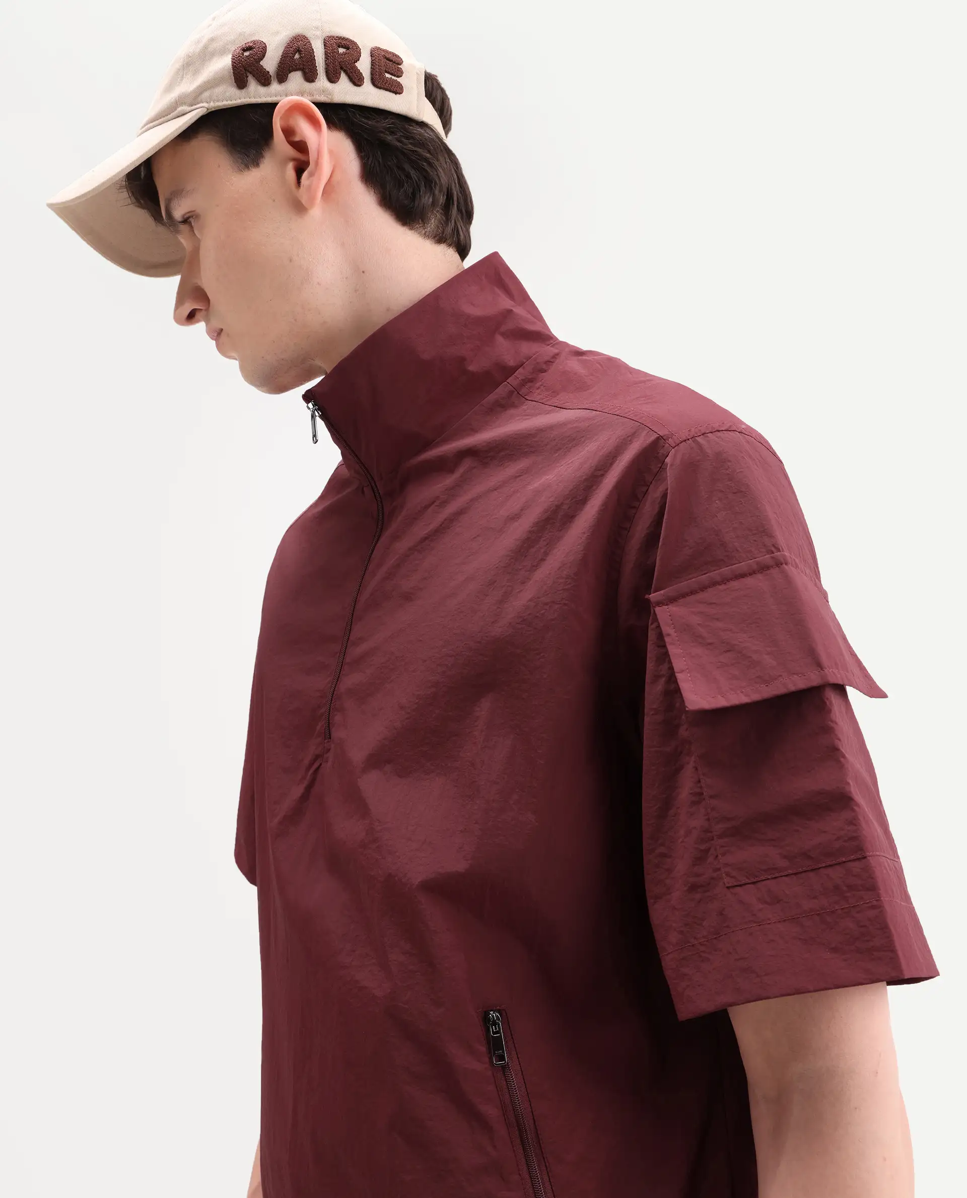 Rare Rabbit Men's Atto Red Nylon Fabric Half Sleeve Spread Collar Regular Fit Plain Polo