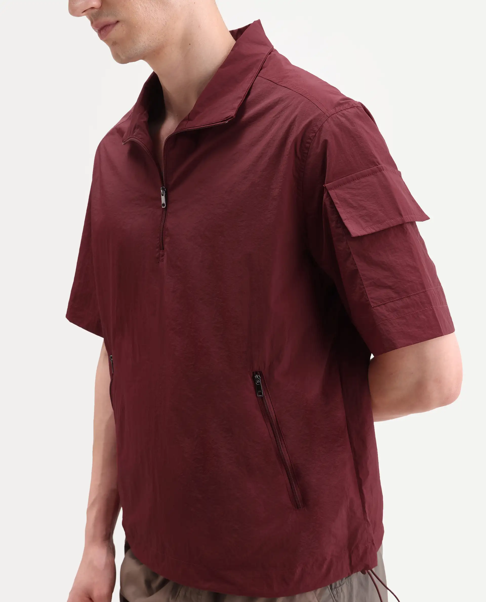 Rare Rabbit Men's Atto Red Nylon Fabric Half Sleeve Spread Collar Regular Fit Plain Polo - Image 3