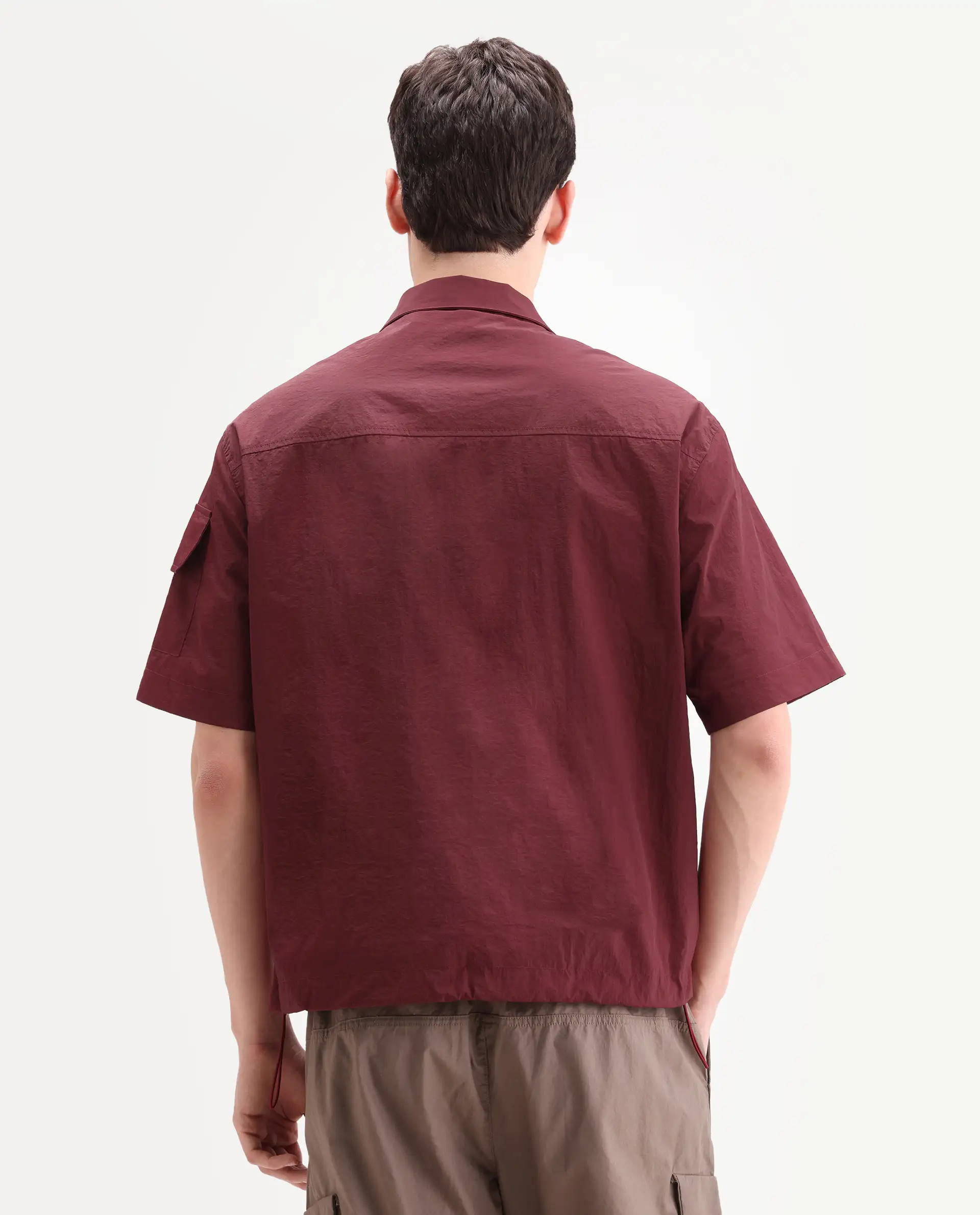 Rare Rabbit Men's Atto Red Nylon Fabric Half Sleeve Spread Collar Regular Fit Plain Polo - Image 8