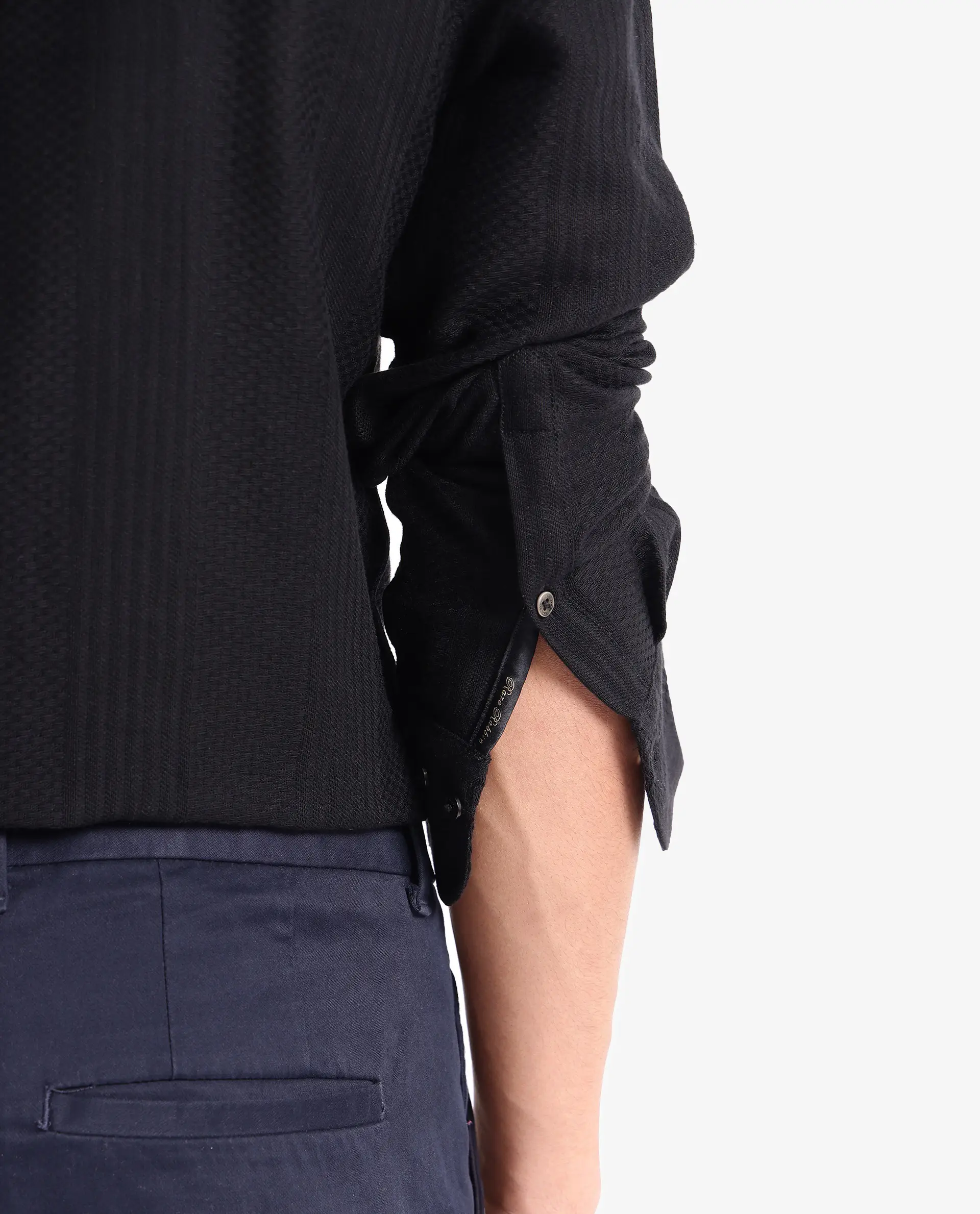 Rare Rabbit Men's Aube Black Cotton Plain Regular Fit Full Sleeve Collared Shirt - Image 3