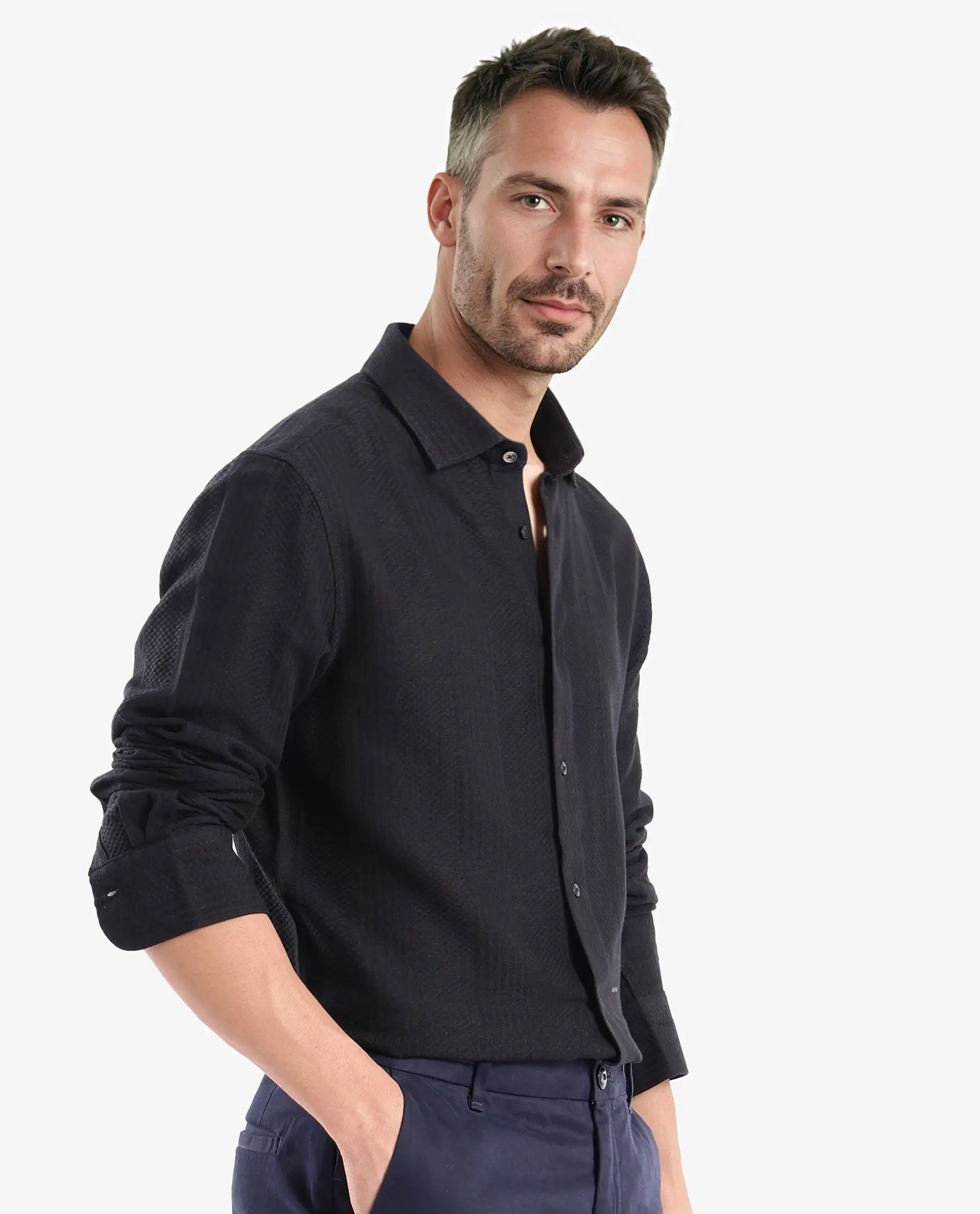 Rare Rabbit Men's Aube Black Cotton Plain Regular Fit Full Sleeve Collared Shirt - Image 7