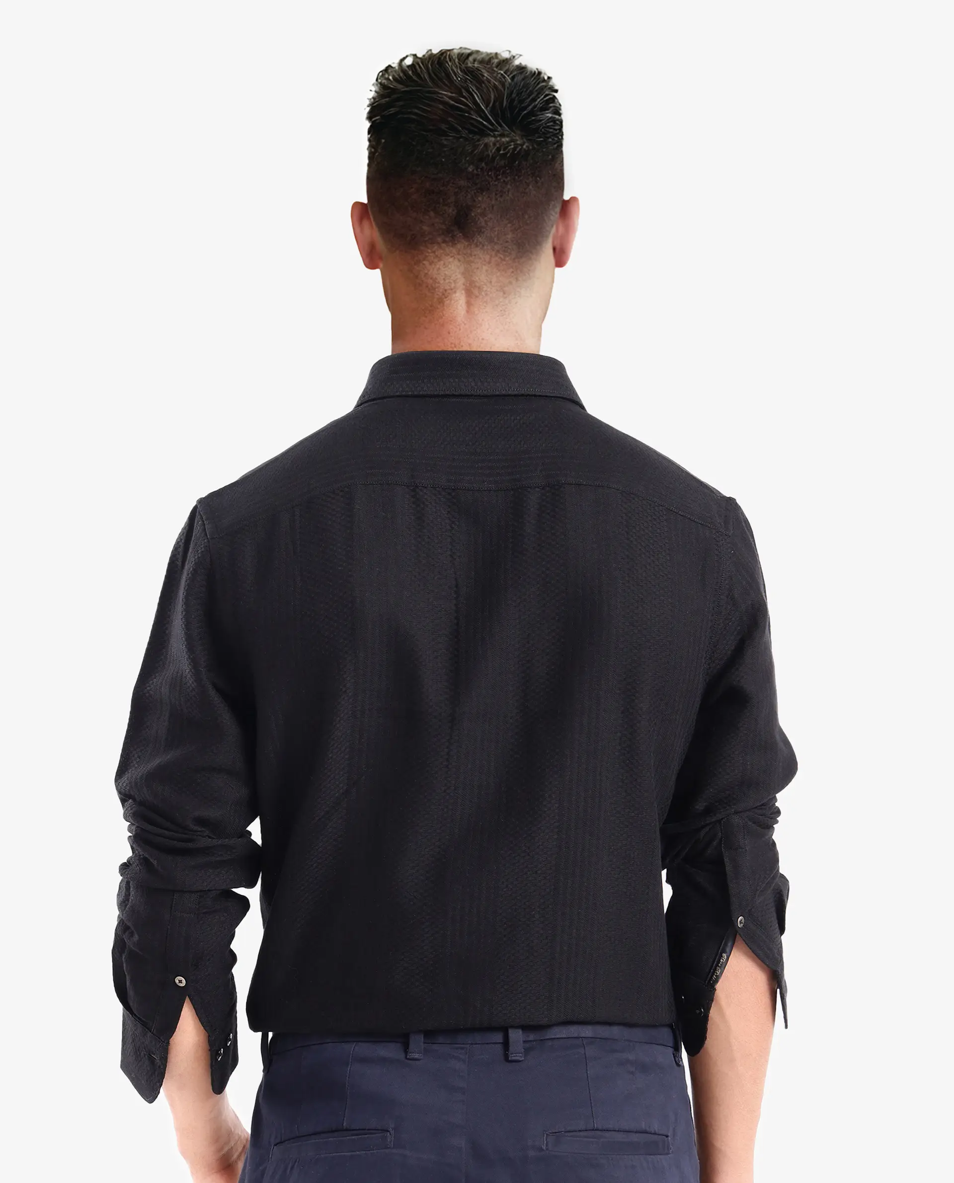 Rare Rabbit Men's Aube Black Cotton Plain Regular Fit Full Sleeve Collared Shirt - Image 8