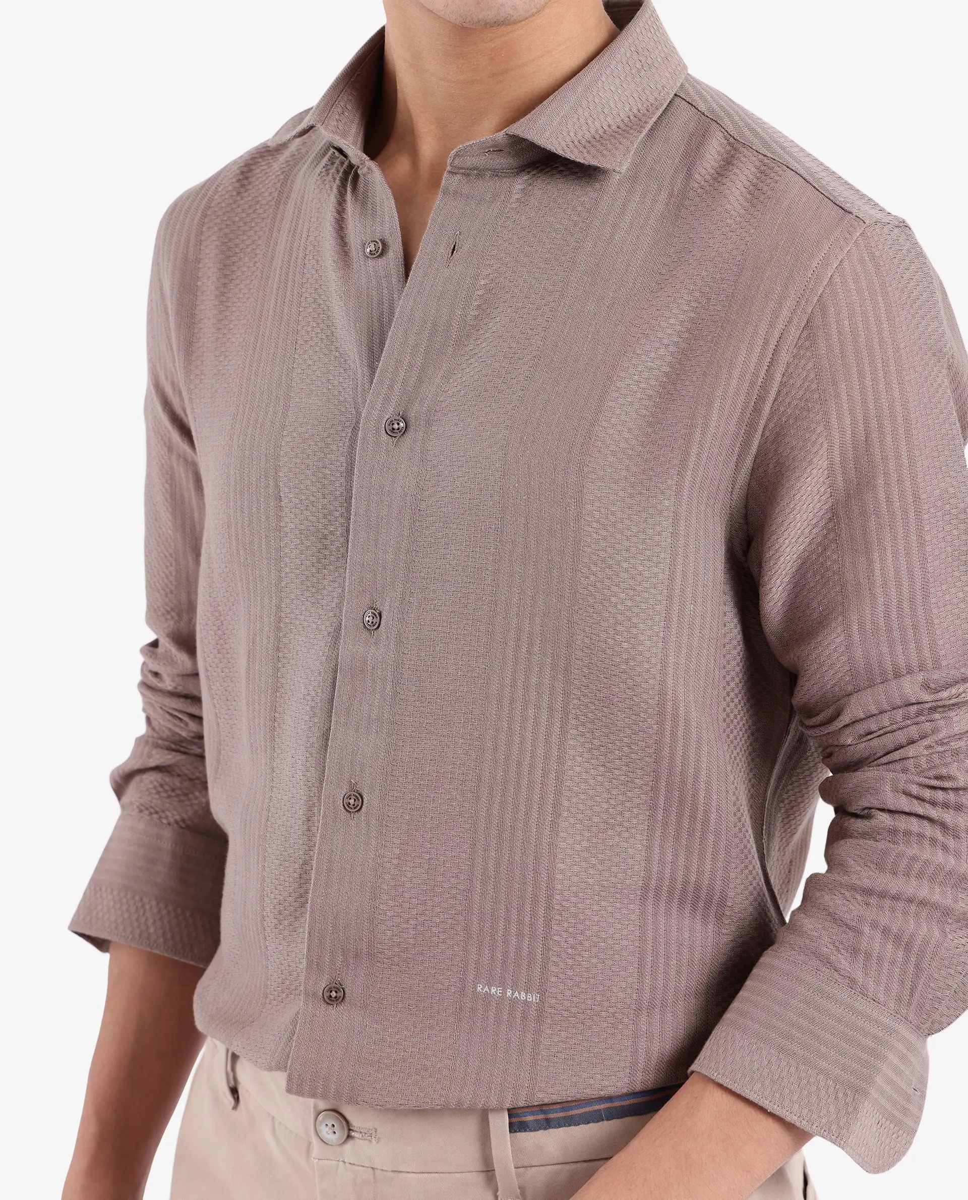 Rare Rabbit Men's Aube Light Brown Cotton Plain Regular Fit Full Sleeve Collared Shirt - Image 2