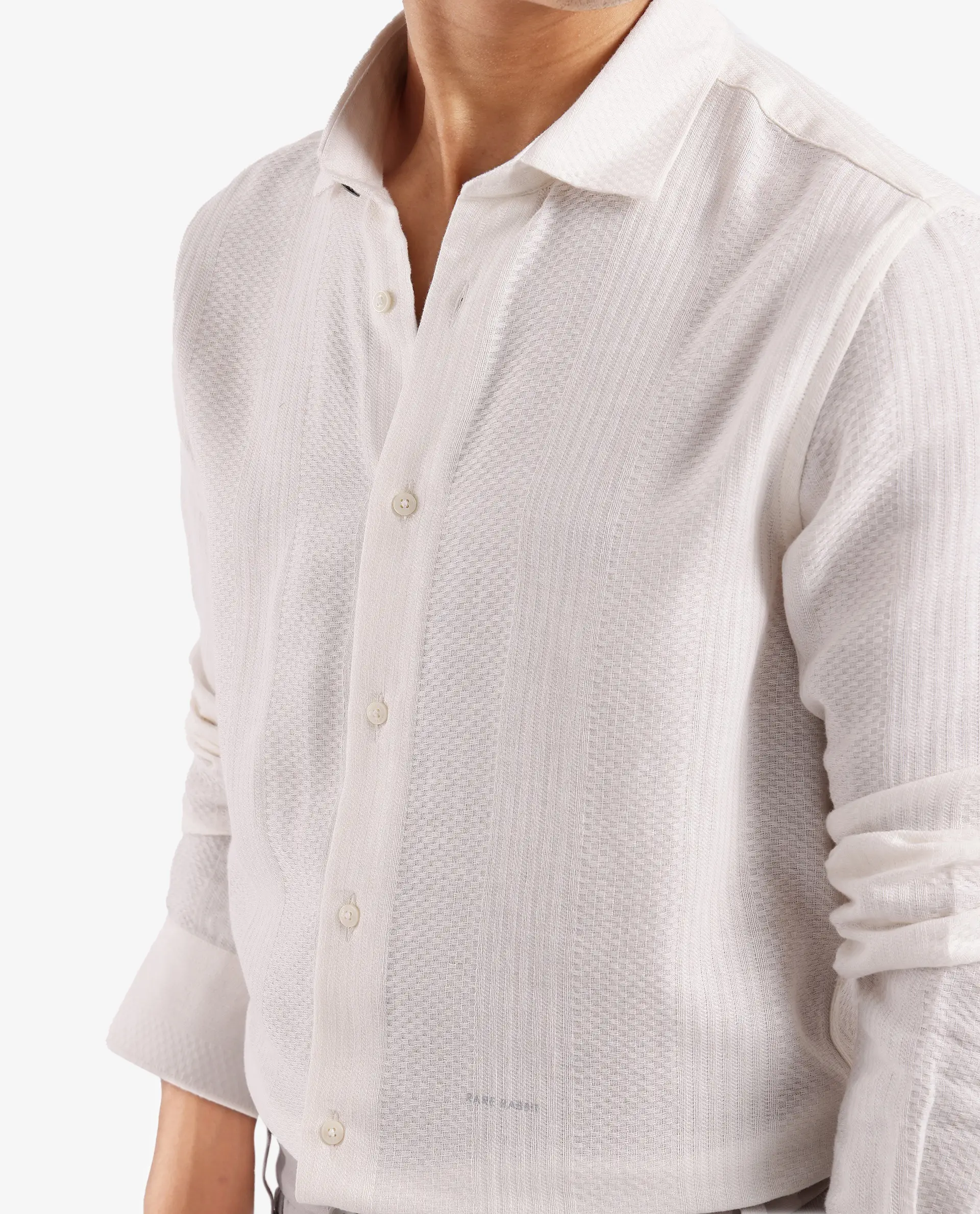 Rare Rabbit Men's Aube Off White Cotton Plain Regular Fit Full Sleeve Collared Shirt - Image 2
