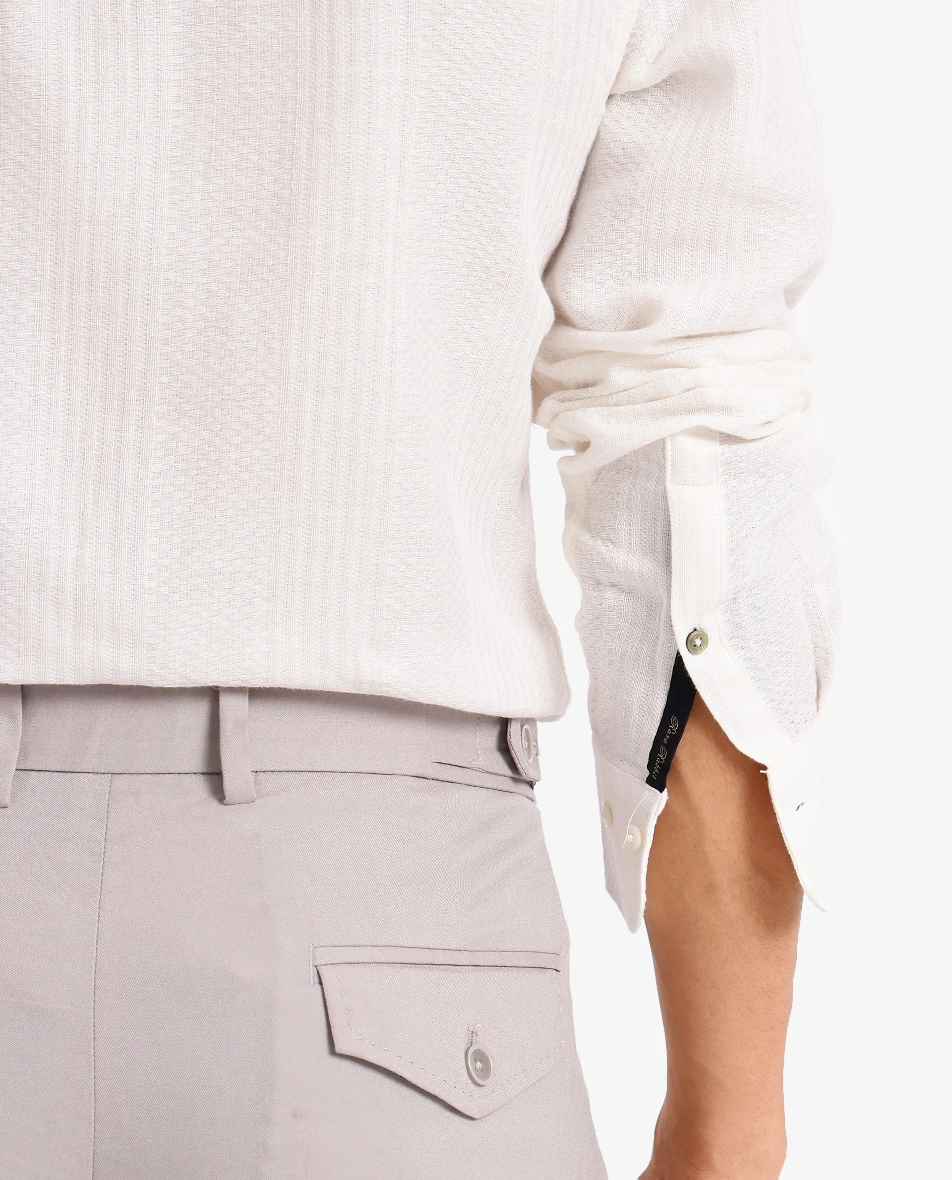 Rare Rabbit Men's Aube Off White Cotton Plain Regular Fit Full Sleeve Collared Shirt - Image 3