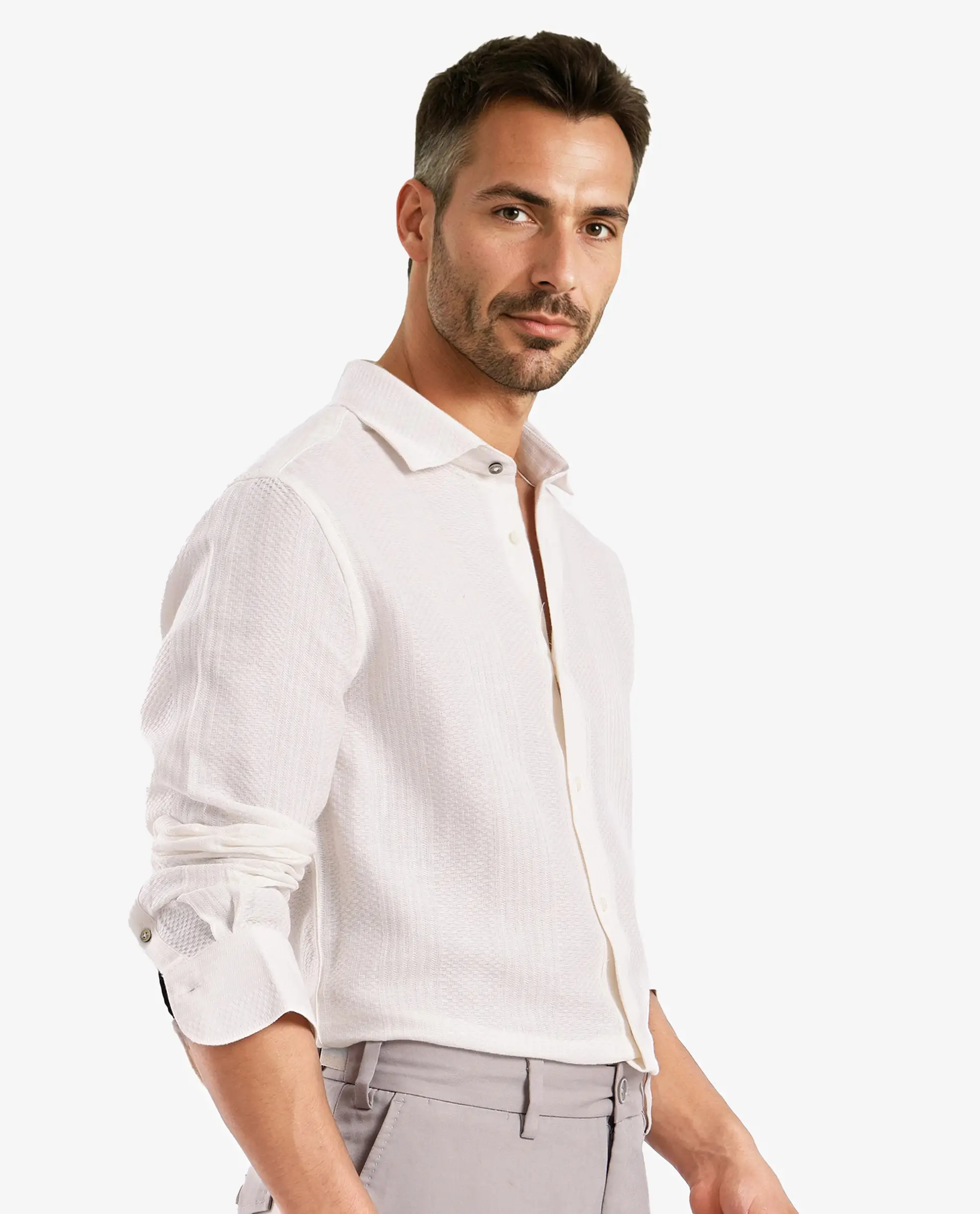 Rare Rabbit Men's Aube Off White Cotton Plain Regular Fit Full Sleeve Collared Shirt - Image 6