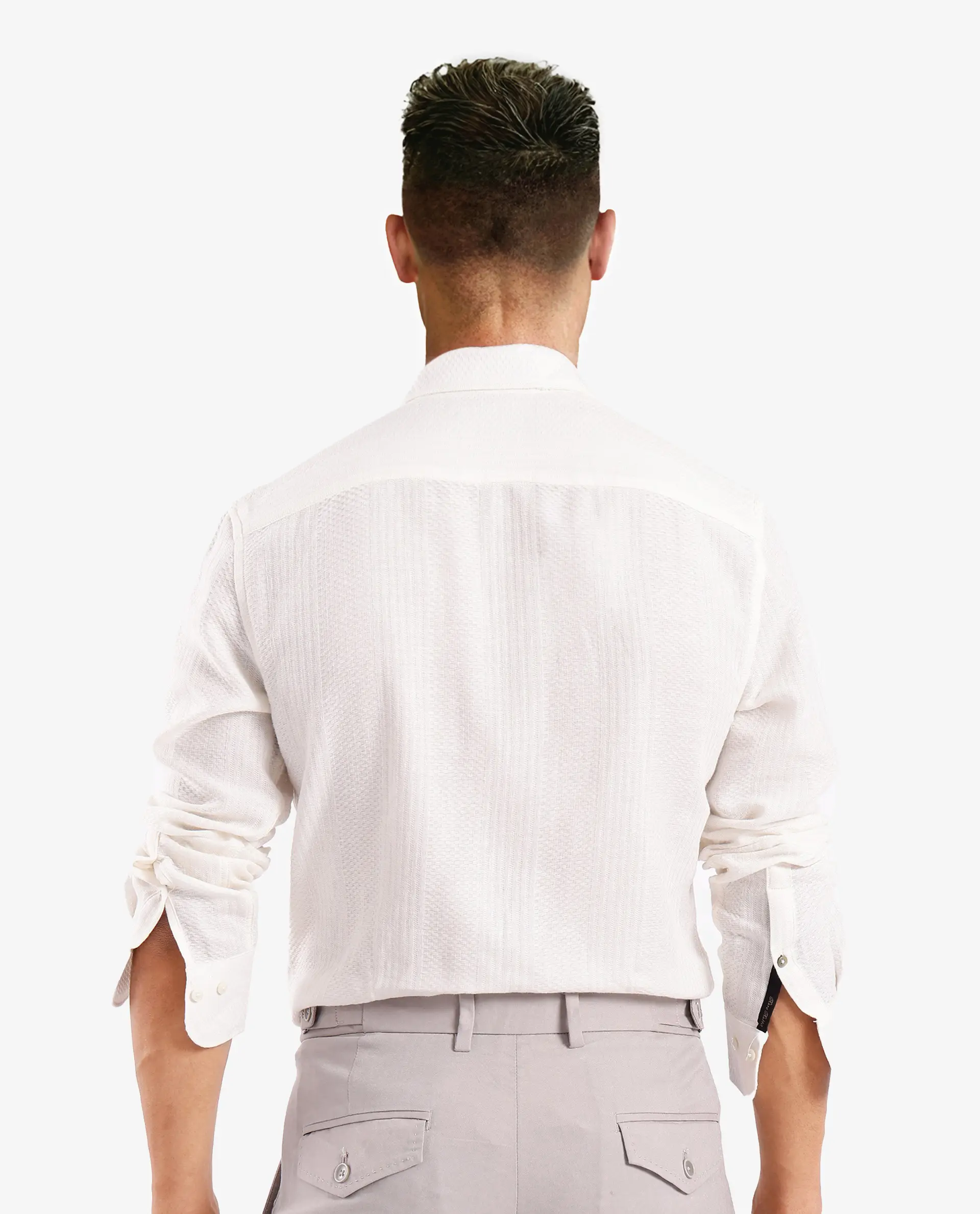 Rare Rabbit Men's Aube Off White Cotton Plain Regular Fit Full Sleeve Collared Shirt - Image 8
