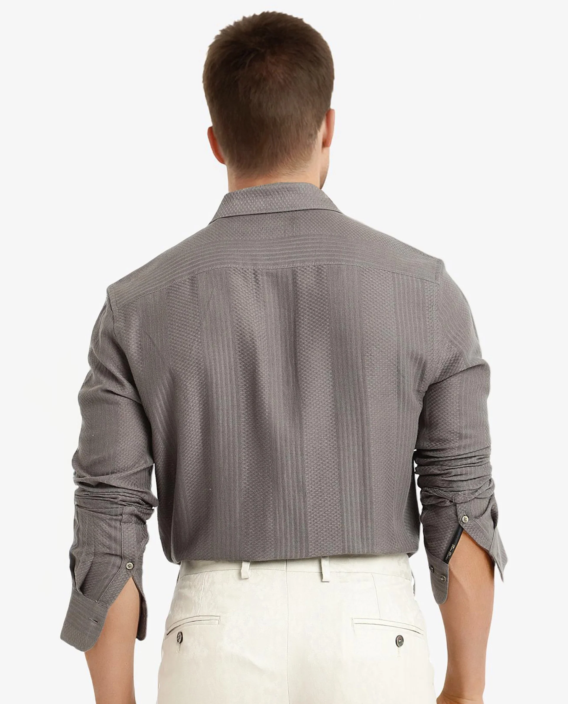 Rare Rabbit Men's Aube Olive Cotton Textured Regular Fit Full Sleeve Collared Shirt - Image 4