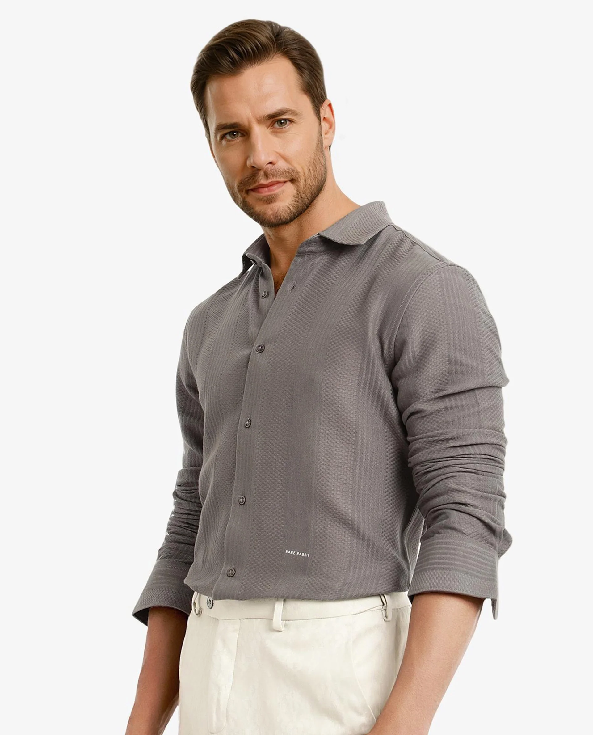 Rare Rabbit Men's Aube Olive Cotton Textured Regular Fit Full Sleeve Collared Shirt - Image 6
