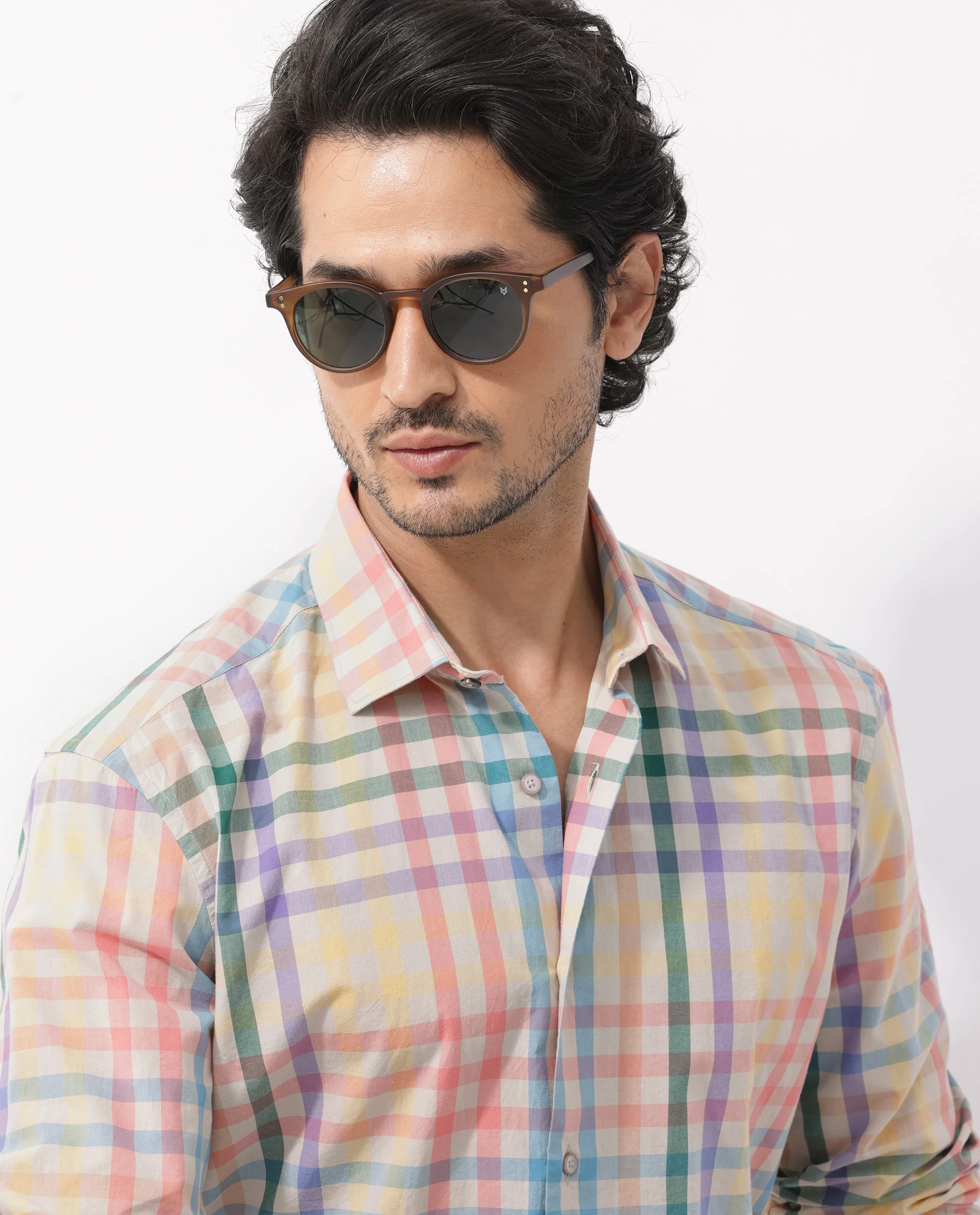 Rare Rabbit Men's Aubin Beige Cotton Checked Print Regular Fit Full Sleeve Collared Shirt - Image 3