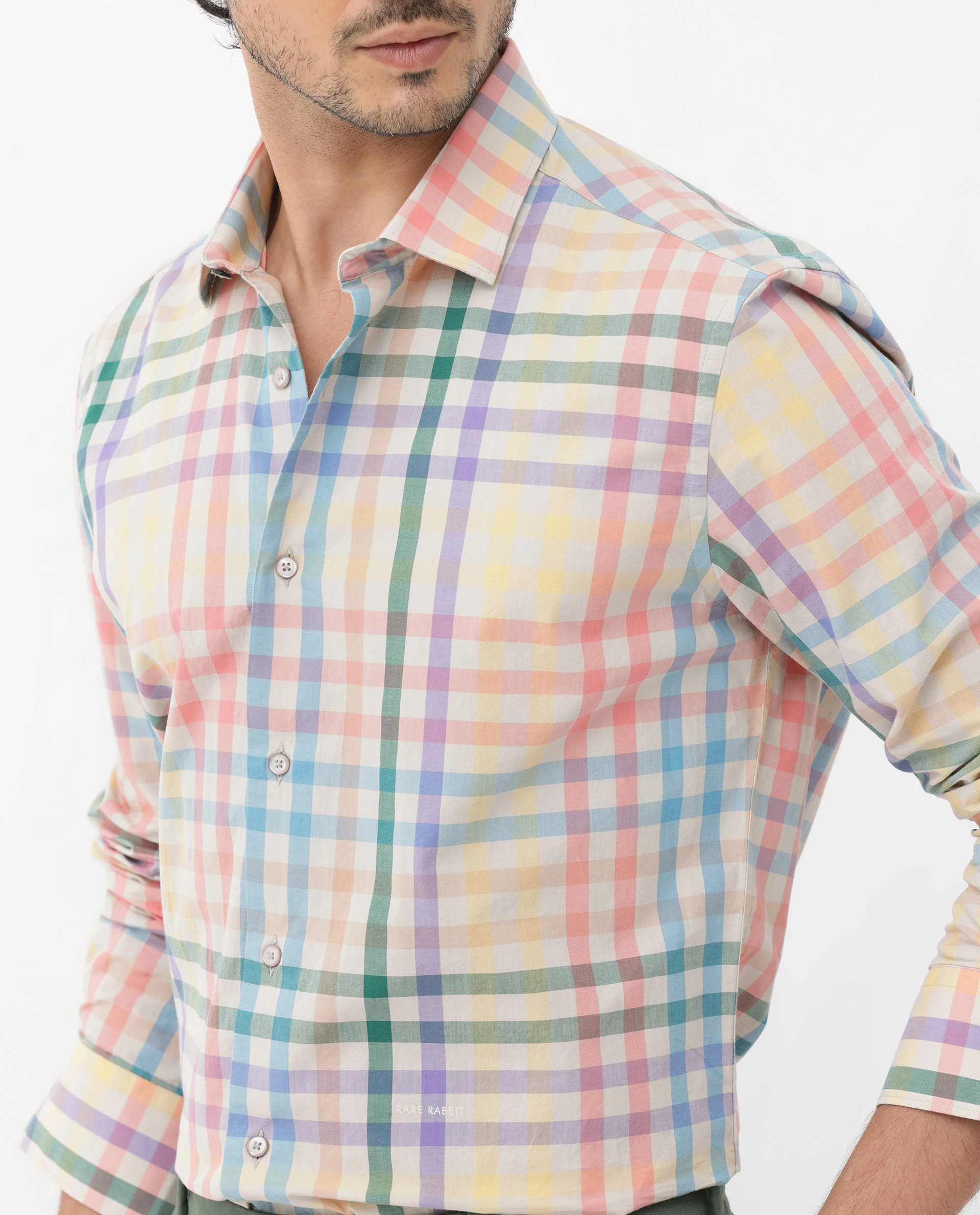 Rare Rabbit Men's Aubin Beige Cotton Checked Print Regular Fit Full Sleeve Collared Shirt - Image 5
