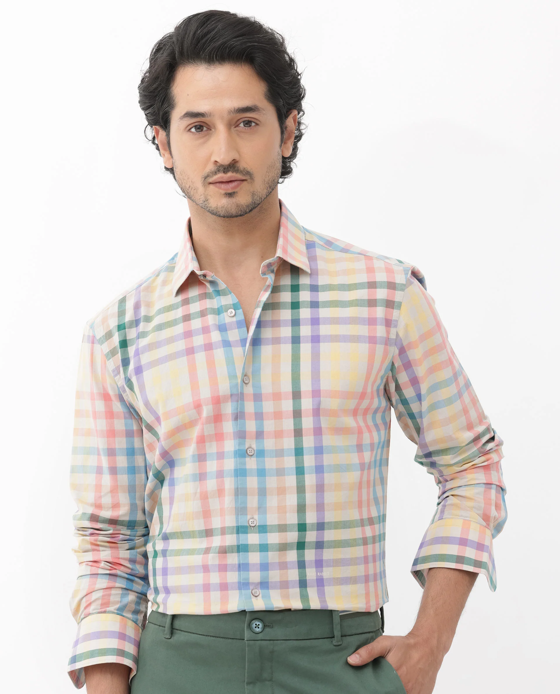 Rare Rabbit Men's Aubin Beige Cotton Checked Print Regular Fit Full Sleeve Collared Shirt - Image 6