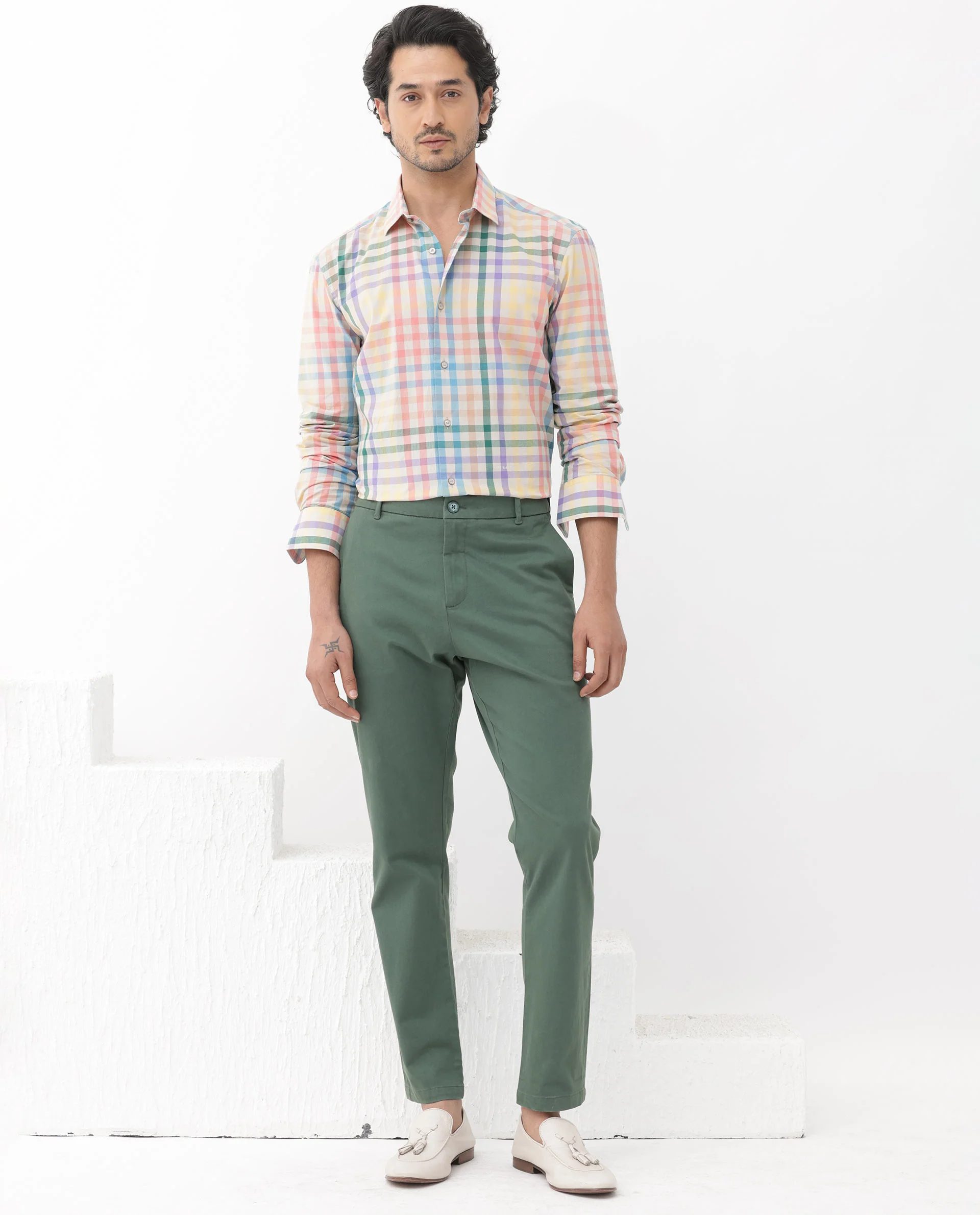 Rare Rabbit Men's Aubin Beige Cotton Checked Print Regular Fit Full Sleeve Collared Shirt - Image 8