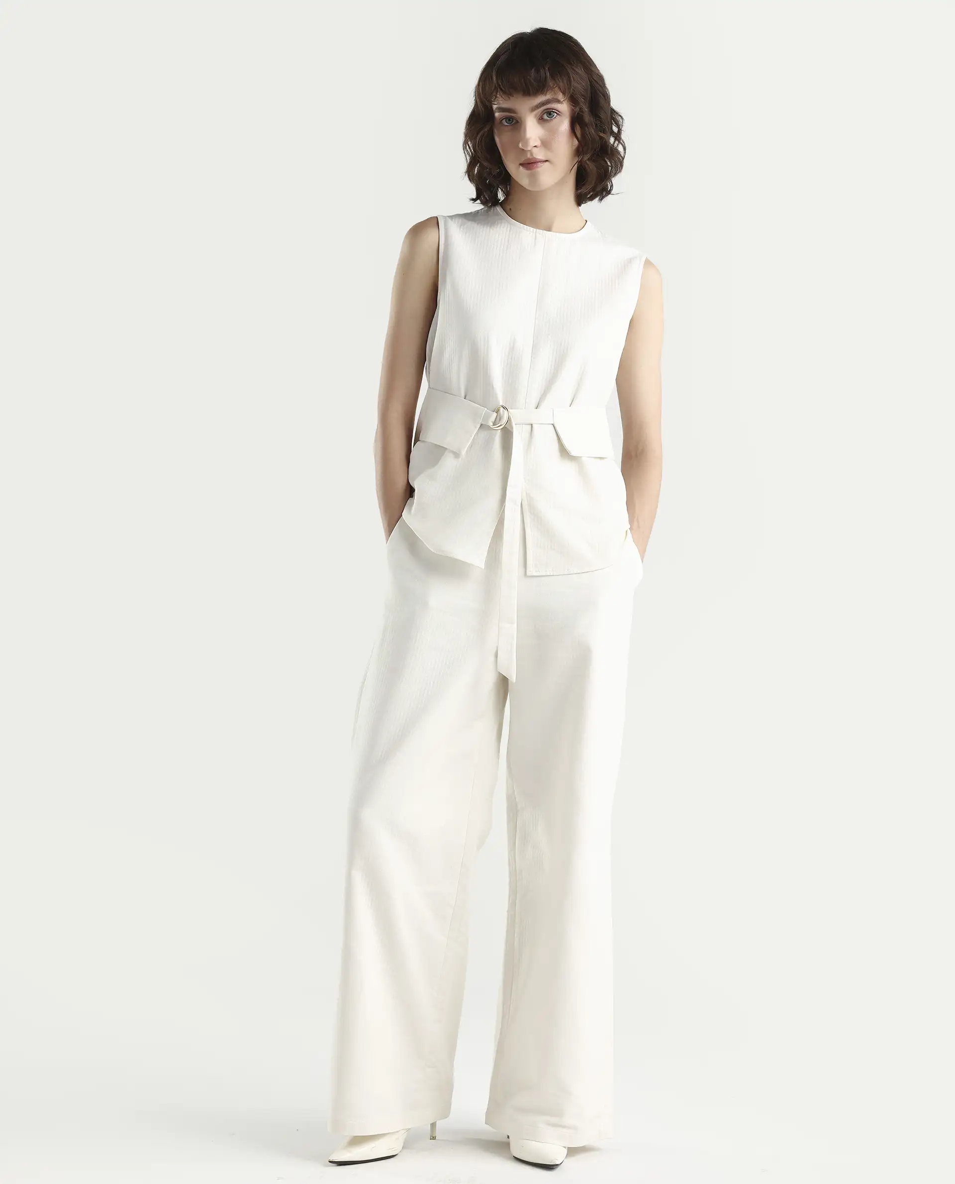 Rareism Women's Aubra-B Off White Cotton Wide Leg Plain Trouser - Image 2